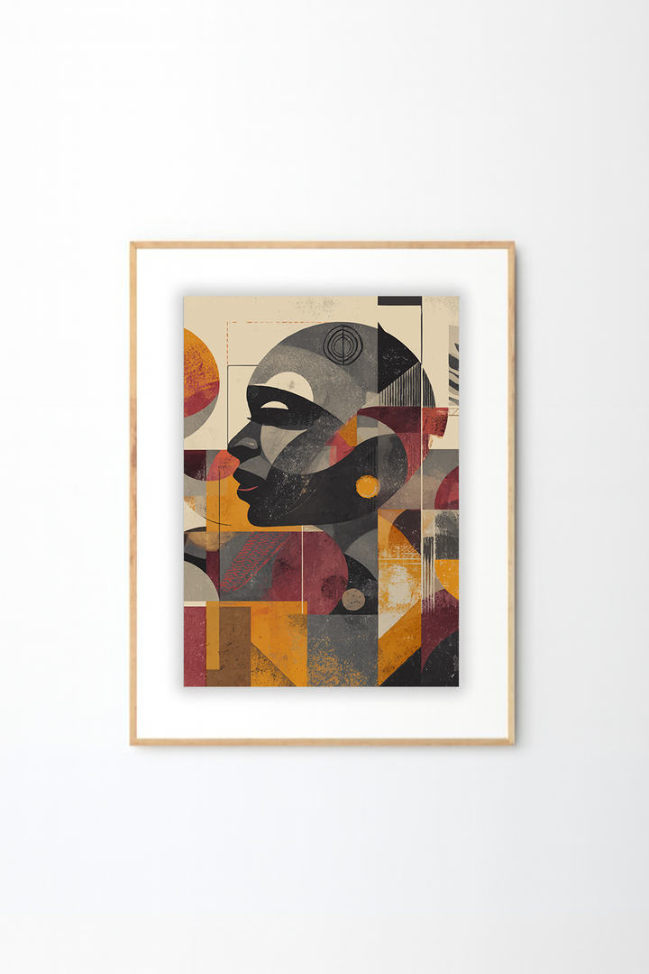 Afro Abstract Portrait Wall Art – African Inspired Geometric Face Modern Wall Decor
