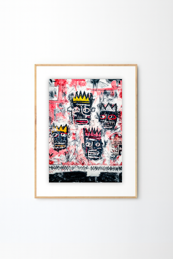 African Urban Art Print - Abstract Faces with Crowns