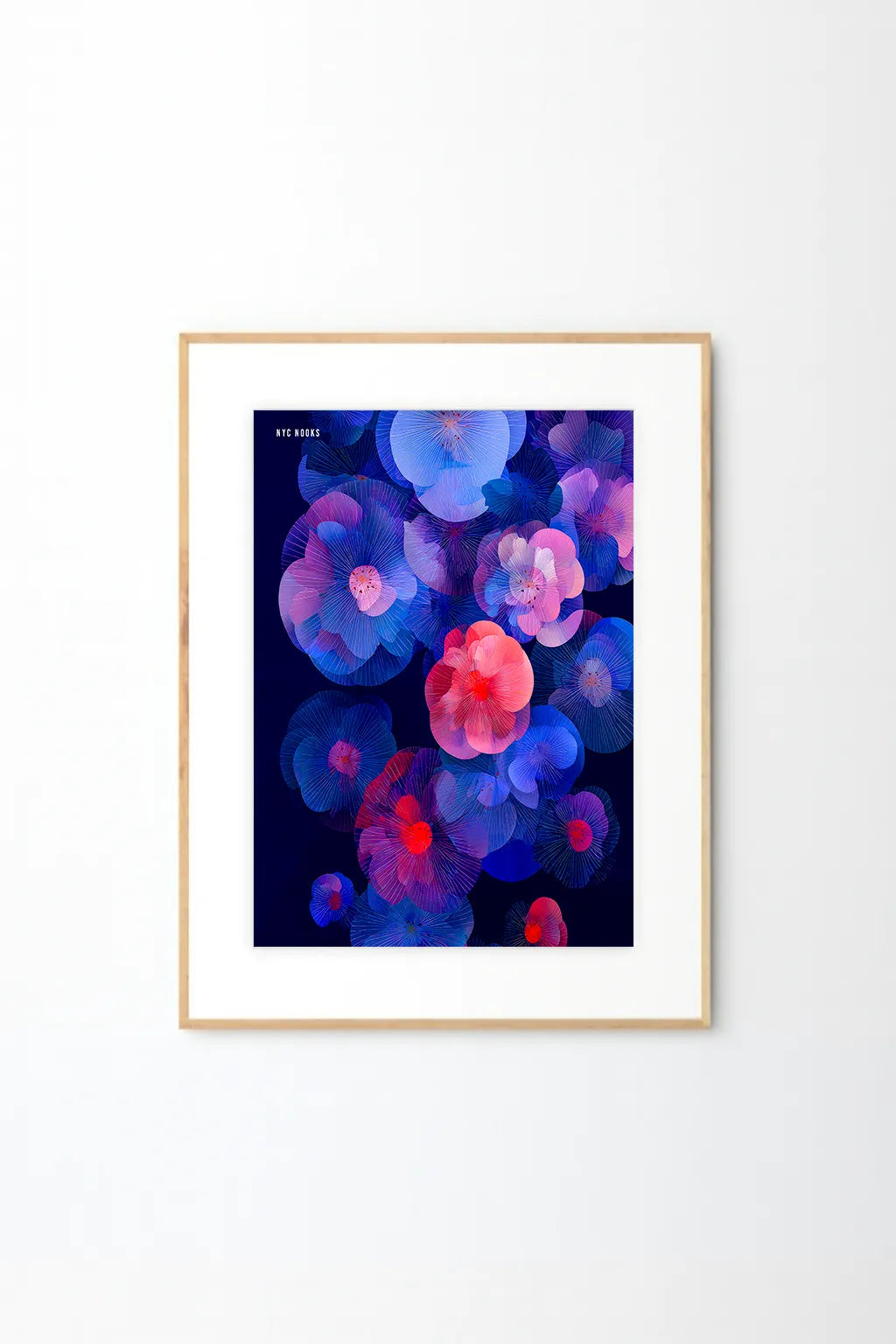 Midnight Petals – Modern Blue & Purple Floral Wall Art Print