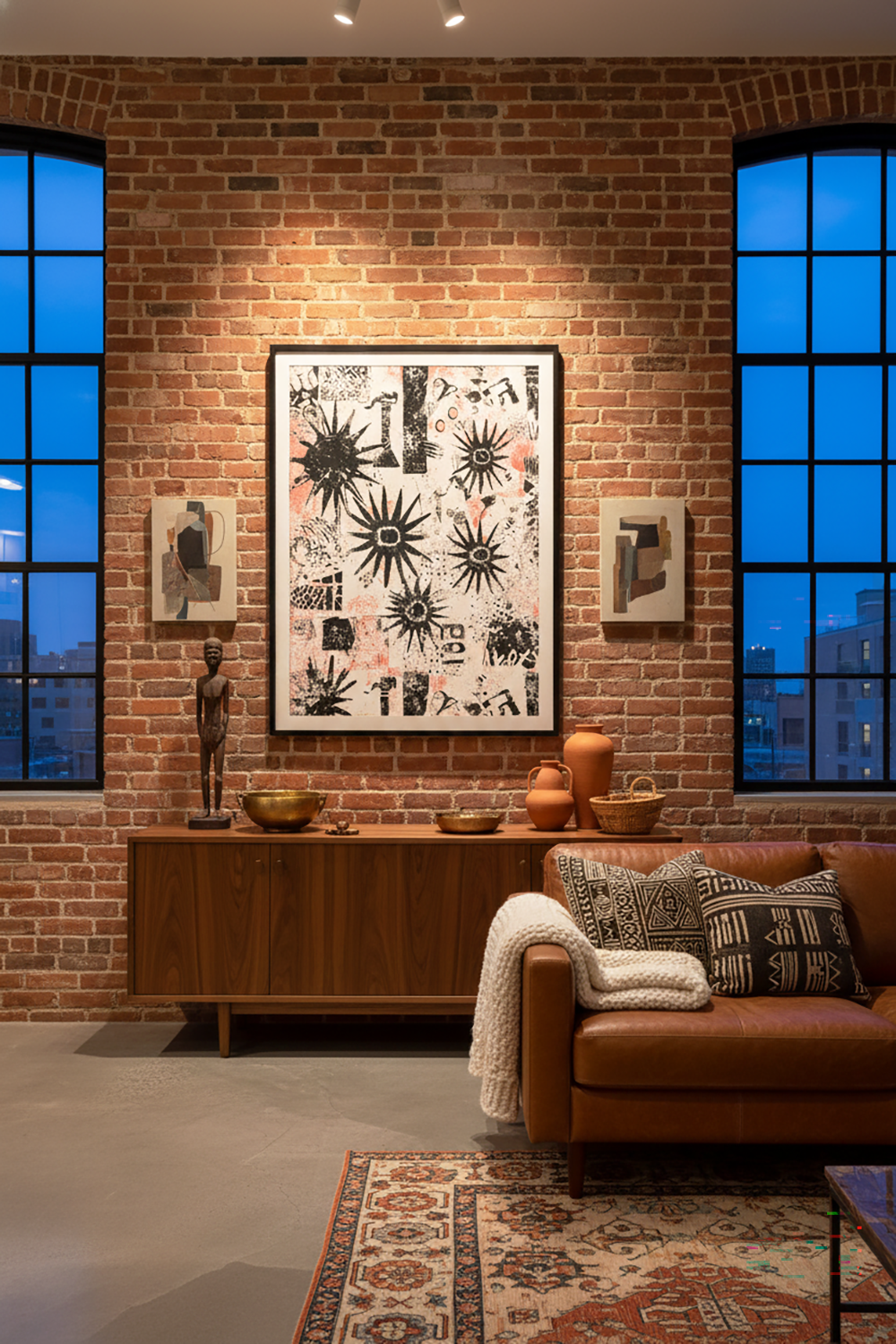 African Abstract Pattern Art - Black Stars on Blush