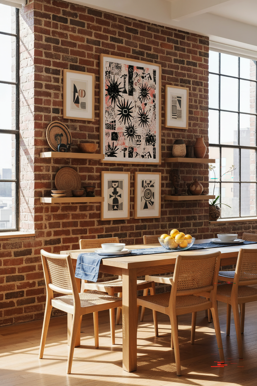 African Abstract Pattern Art - Black Stars on Blush