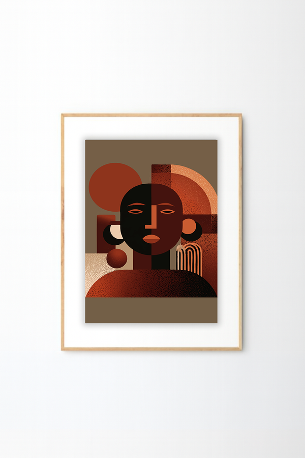 Afro Abstract Face Wall Art – African Inspired Geometric Portrait Modern Wall Decor