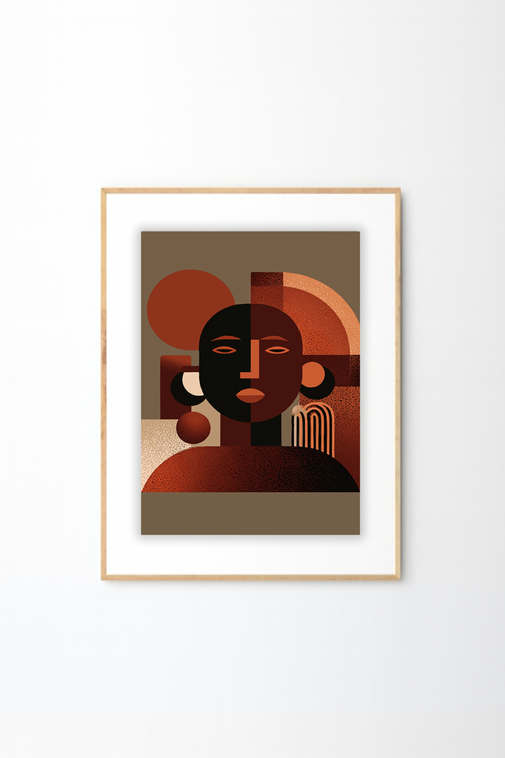 Afro Abstract Face Wall Art – African Inspired Geometric Portrait Modern Wall Decor