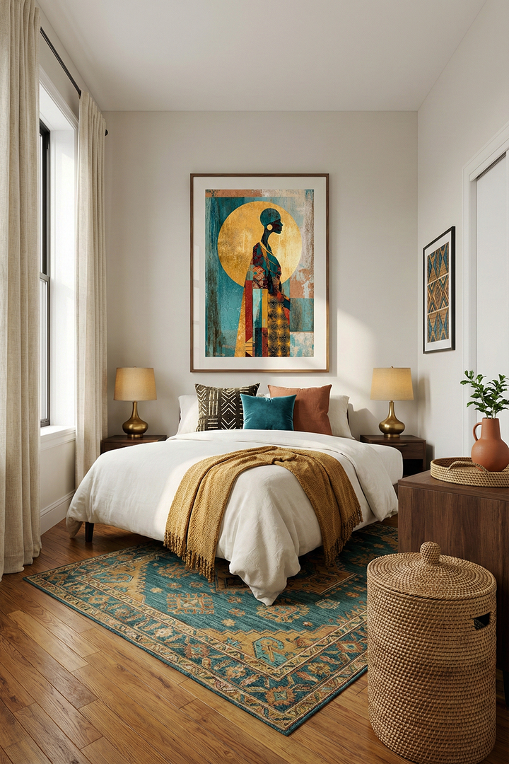 Afro-Bohemian African Woman Wall Art | Earth Tone Cultural Portrait Print