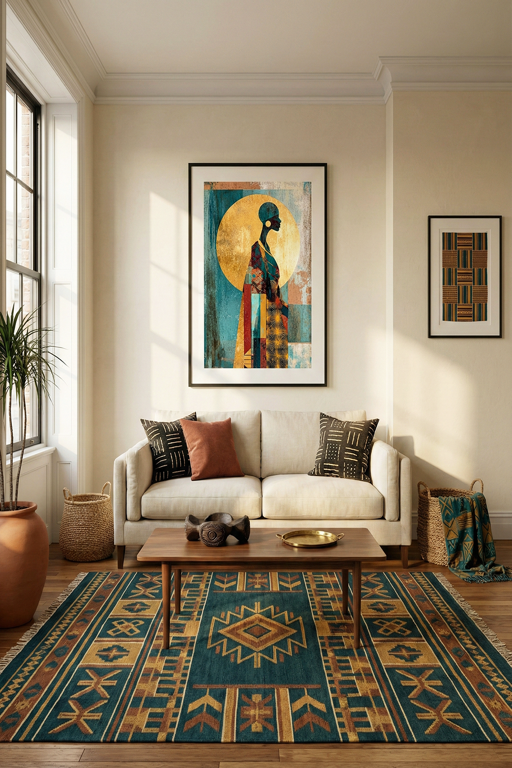 Afro-Bohemian African Woman Wall Art | Earth Tone Cultural Portrait Print