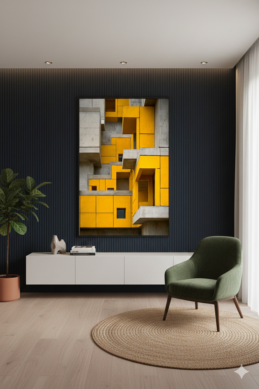 Yellow Concrete Geometry Wall Art – Modern Architectural Abstract Print