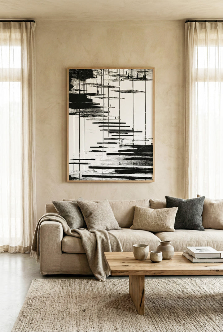 Abstract Himalayan Mountain Path Art | Minimalist Black & White Landscape