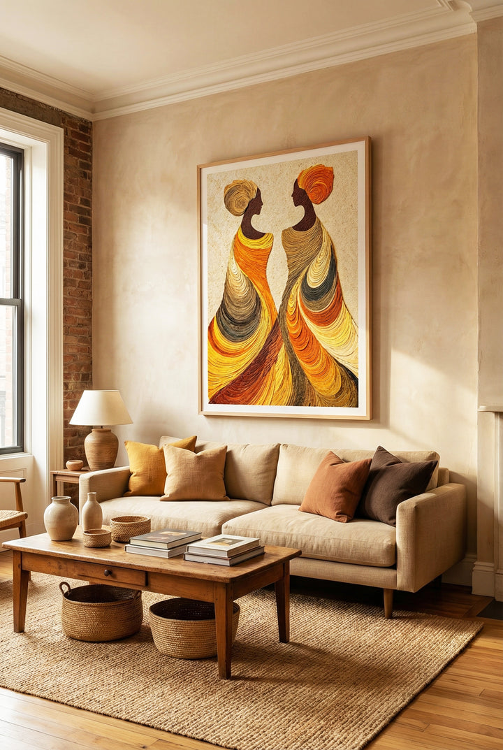 Afro-Boho African Women Wall Art in Warm Earth Tones