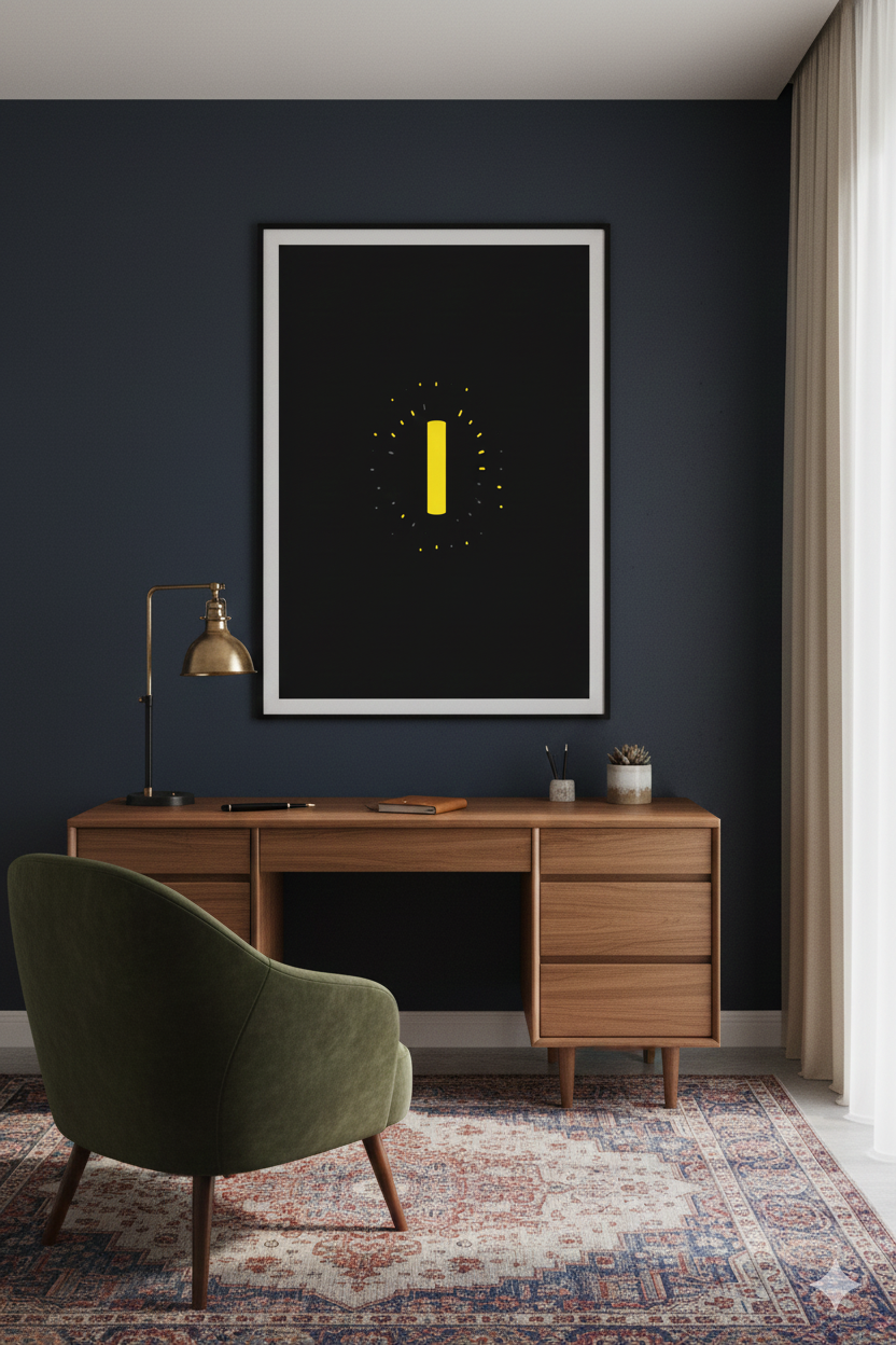 Minimal Black & Yellow Abstract Wall Art – Modern Vertical Line Design