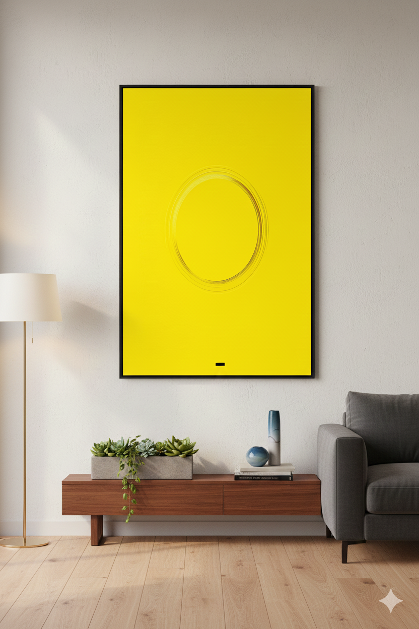 Minimal Yellow Abstract Wall Art – Modern Circle Line Design