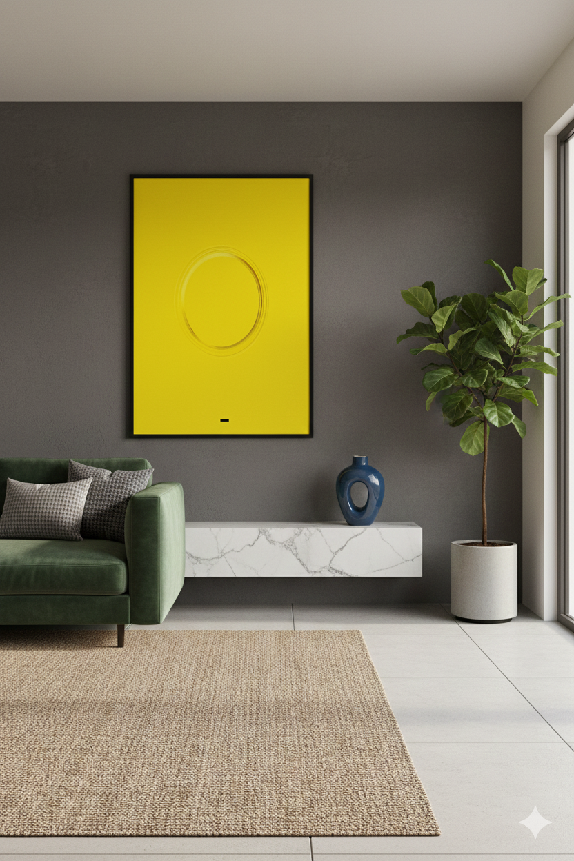 Minimal Yellow Abstract Wall Art – Modern Circle Line Design