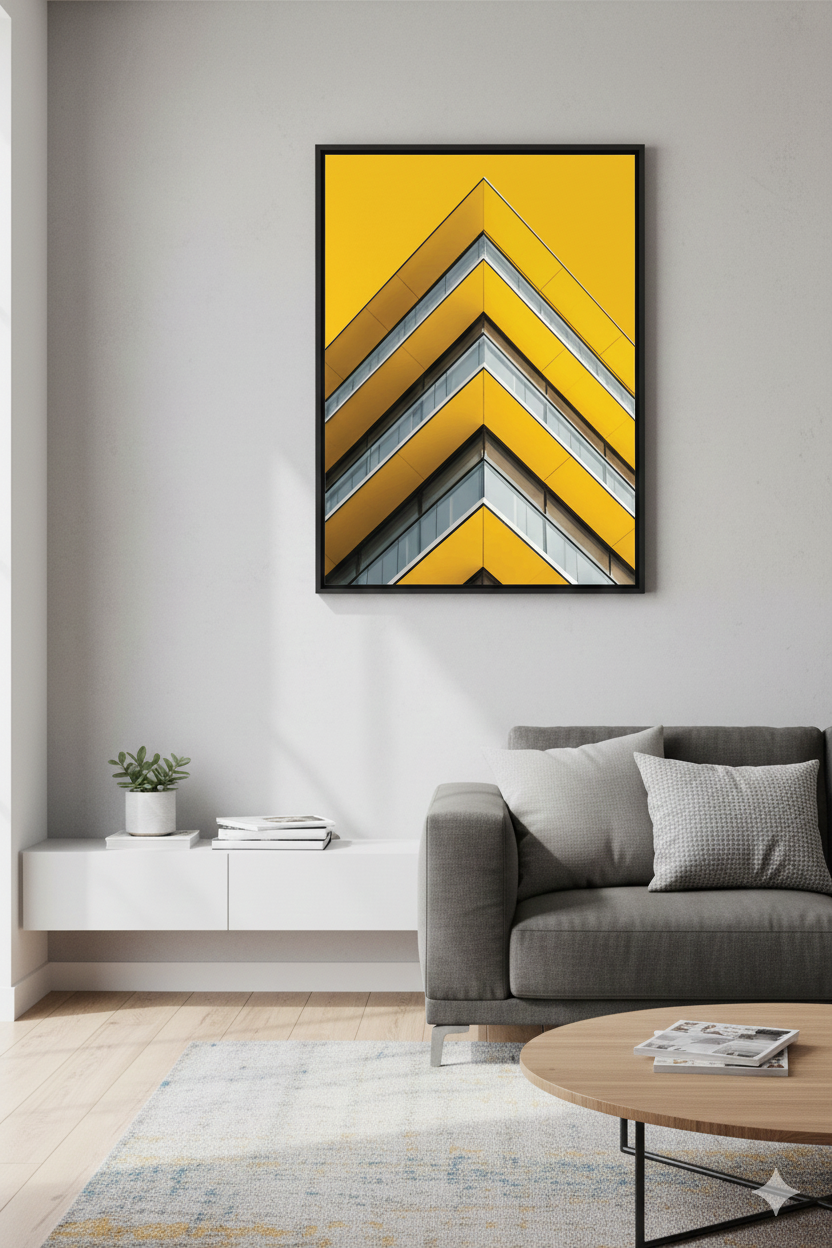 Modern Yellow Architecture Wall Art – Minimal Geometric Building Photography Print