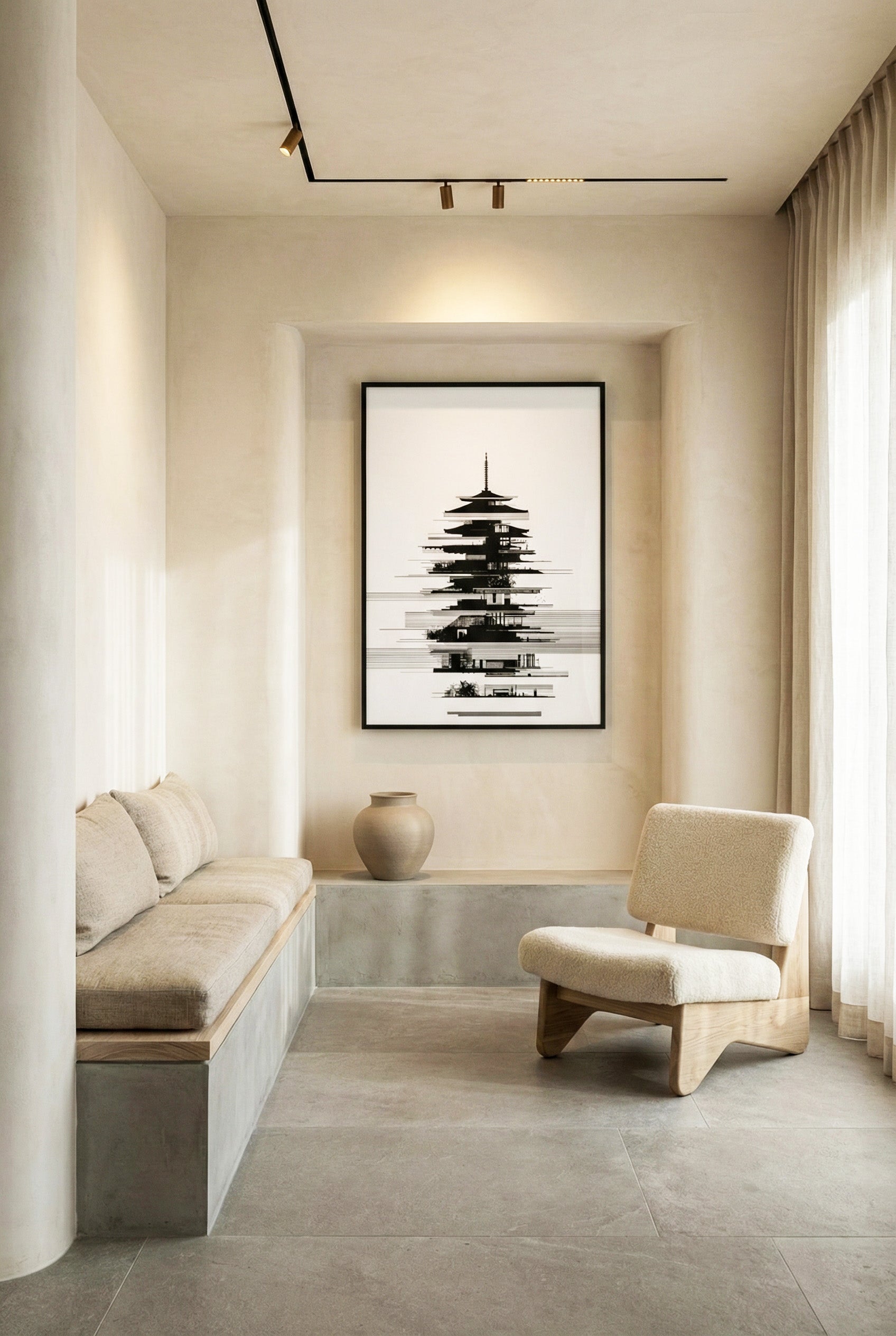 Minimalist Himalayan Pagoda Art | Kathmandu Temple Ink Illustration