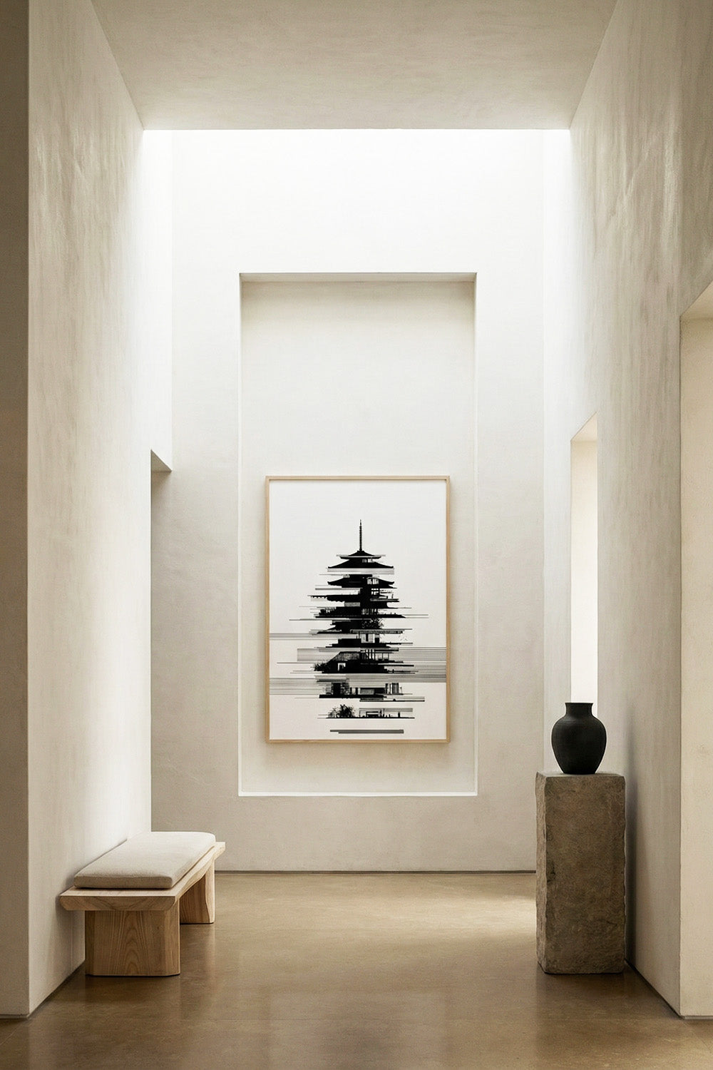 Minimalist Himalayan Pagoda Art | Kathmandu Temple Ink Illustration