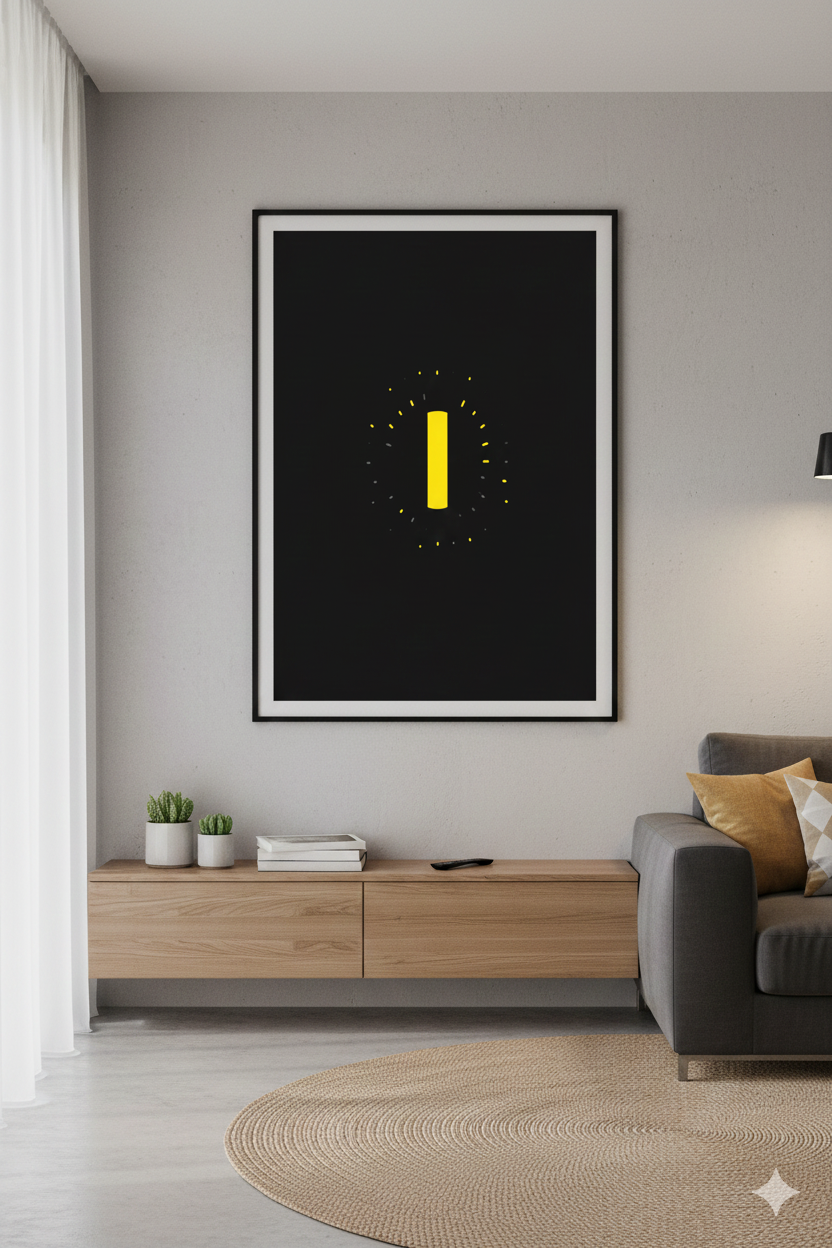 Minimal Black & Yellow Abstract Wall Art – Modern Vertical Line Design