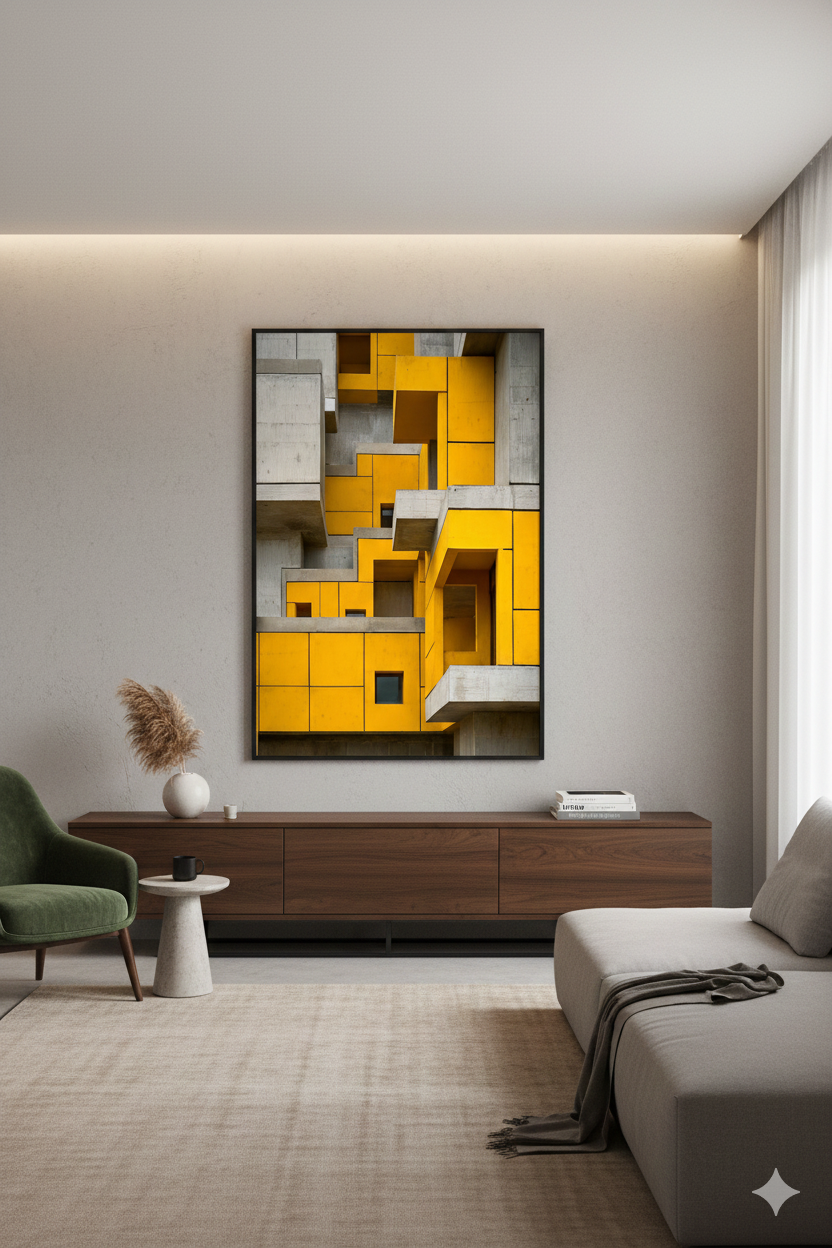Yellow Concrete Geometry Wall Art – Modern Architectural Abstract Print