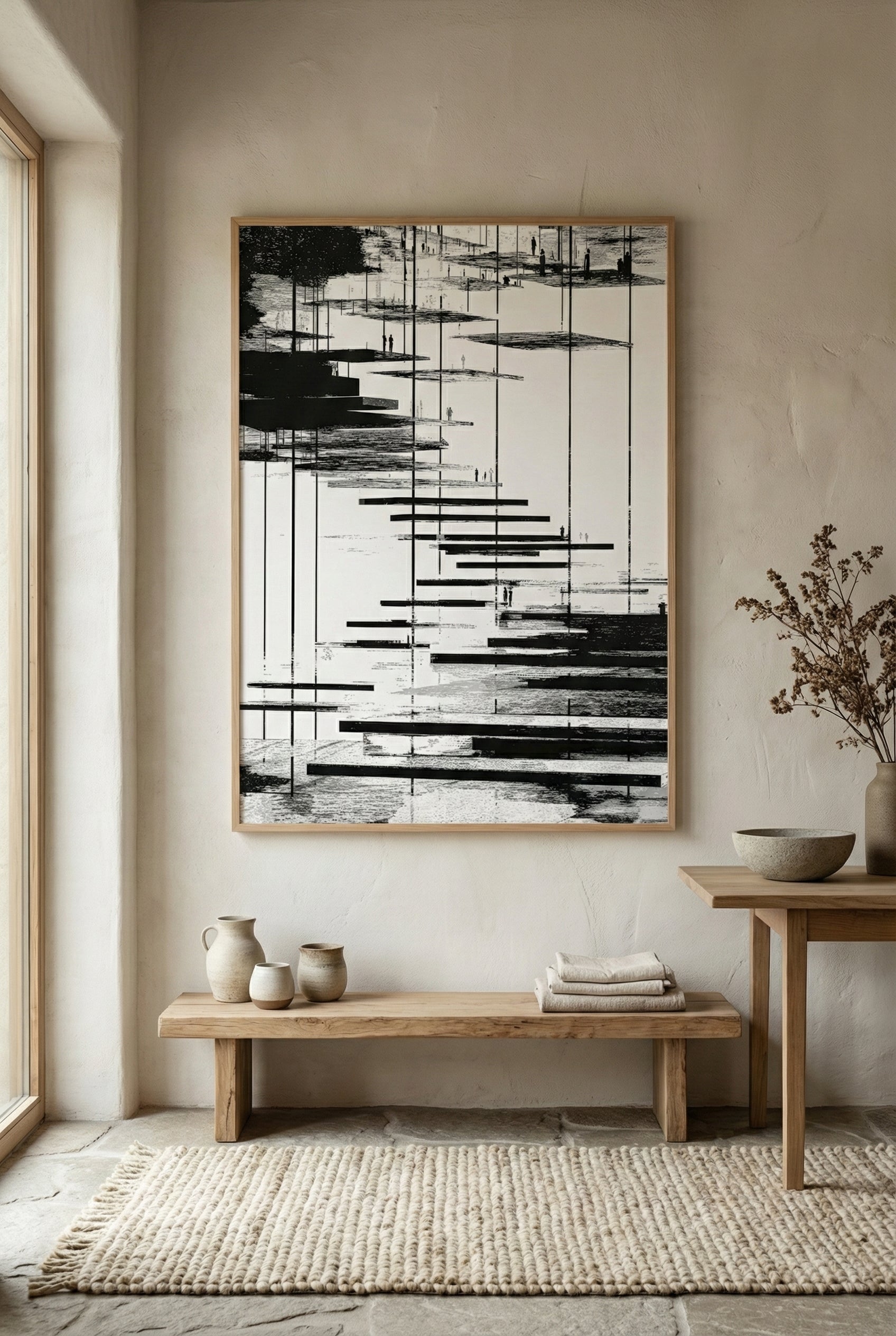 Abstract Himalayan Mountain Path Art | Minimalist Black & White Landscape