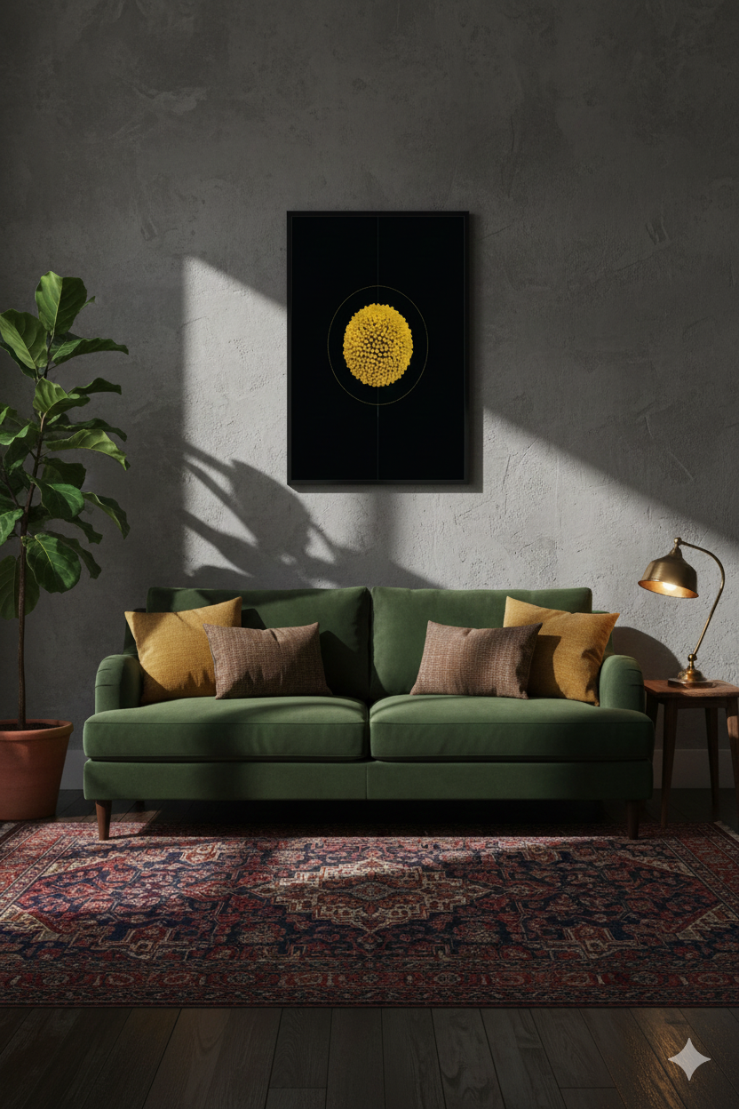 Minimal Black & Gold Abstract Wall Art – Modern Geometric Sphere Design