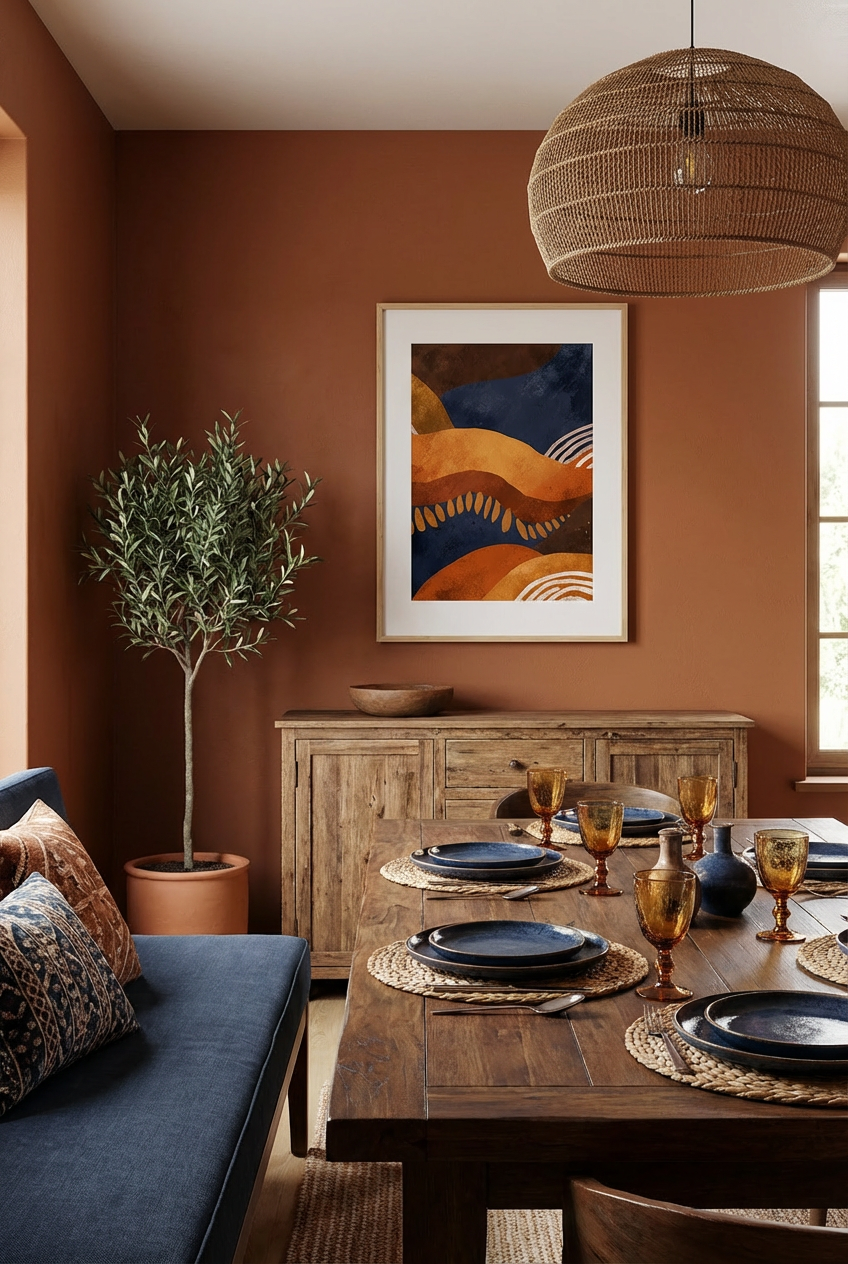Afro Abstract Landscape Wall Art – African Inspired Earth Tone Modern Wall Decor