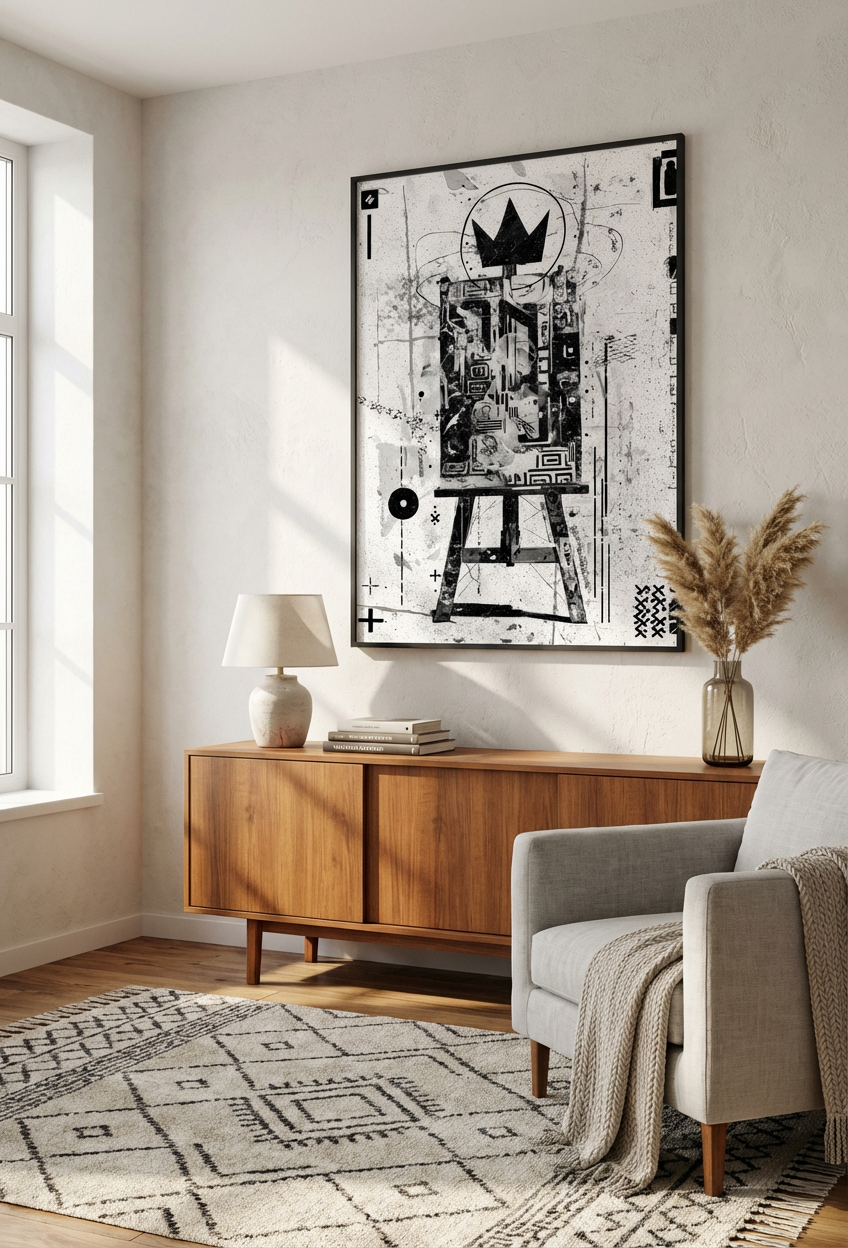 Afro Street Art Crown Wall Art – Black and White Urban Afrocentric Print