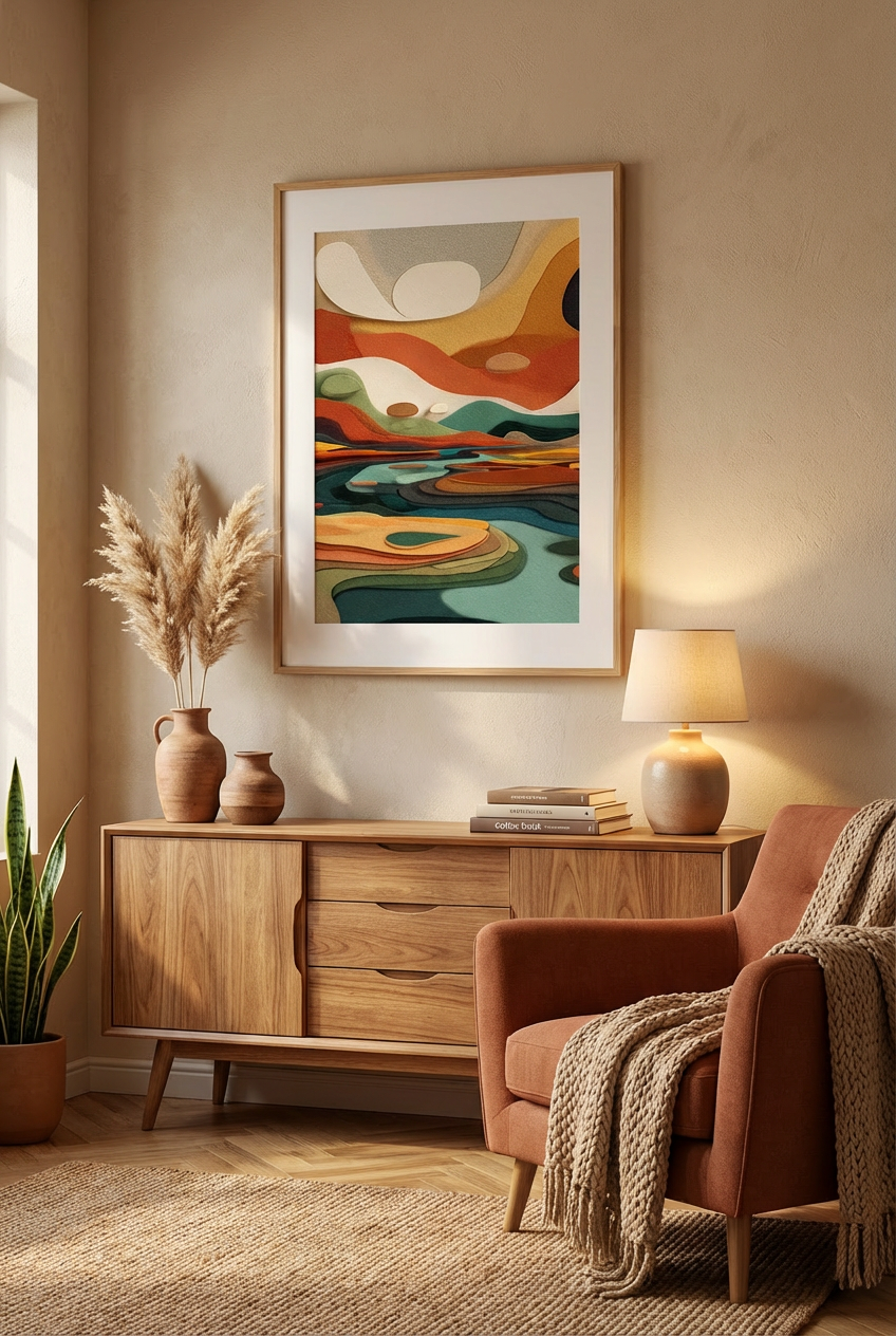 Afro Abstract Landscape Wall Art – African Inspired Earth Tone Modern Wall Decor