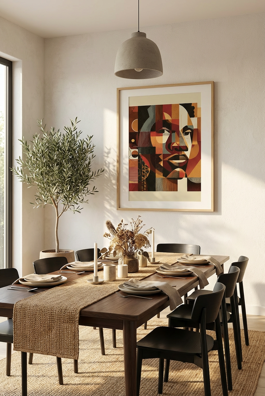 Afro Geometric Portrait Wall Art – African Inspired Abstract Face Modern Wall Decor