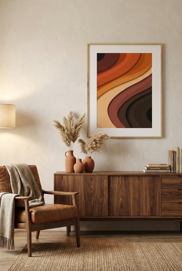 Afro Abstract Wave Wall Art – African Inspired Earth Tone Modern Wall Decor