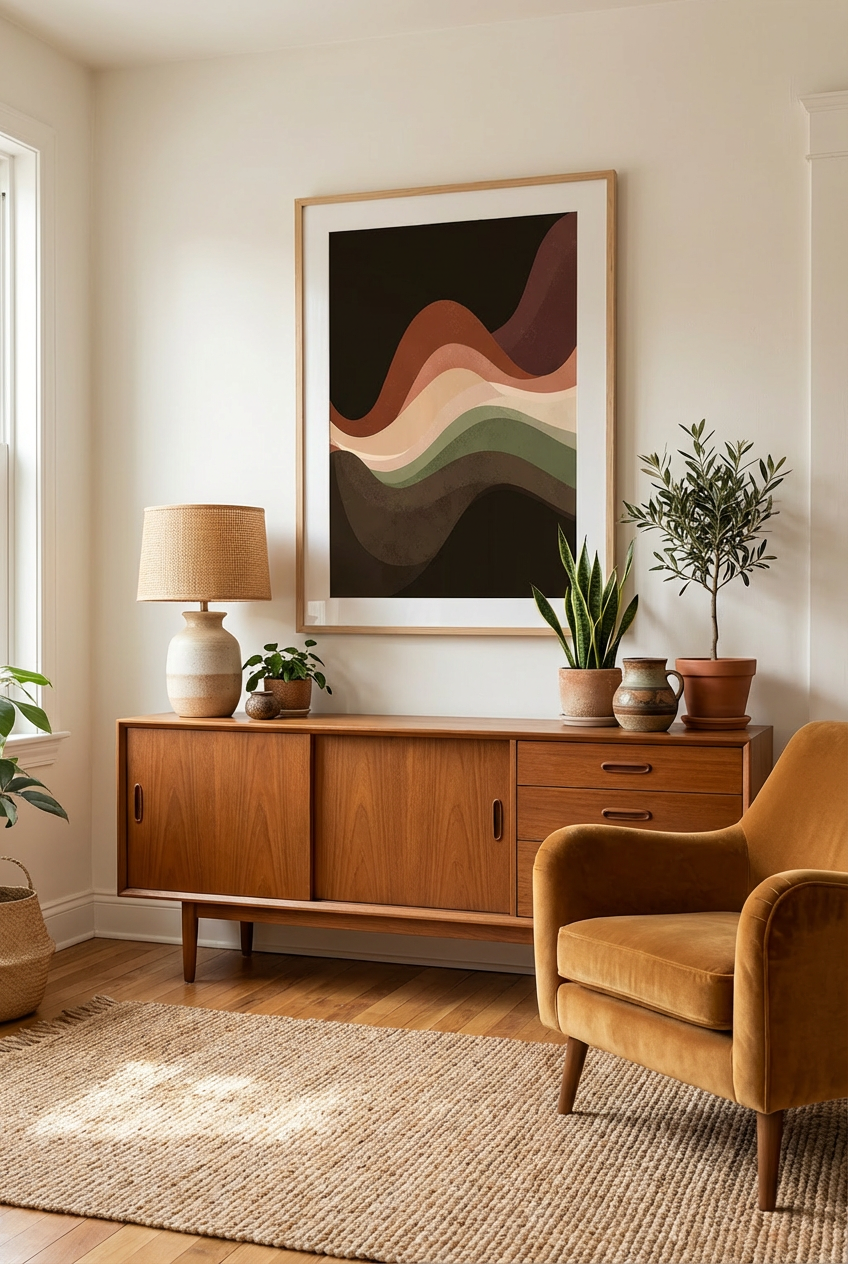 Afro Earth Tone Abstract Wall Art – African Inspired Modern Wave Wall Decor