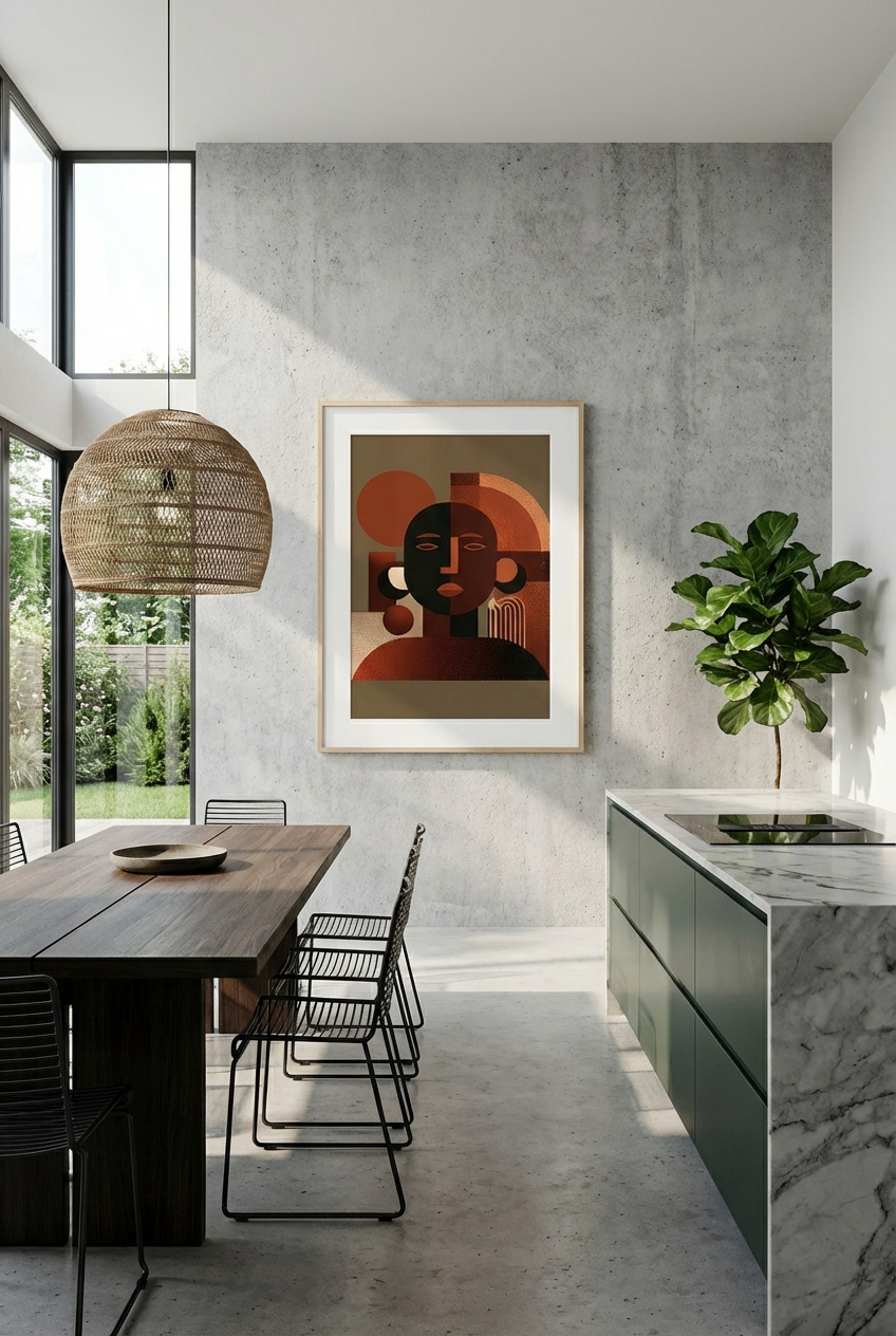 Afro Abstract Face Wall Art – African Inspired Geometric Portrait Modern Wall Decor