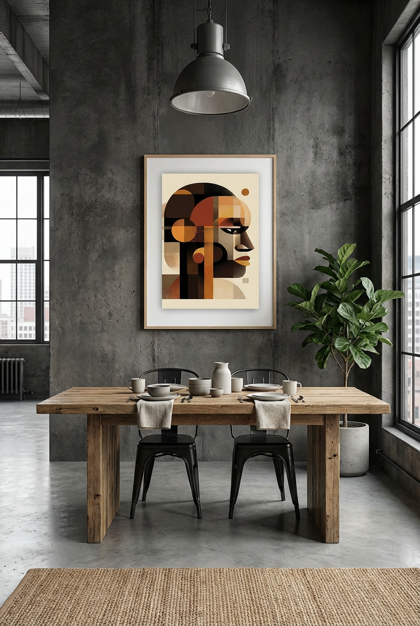 Afro Geometric Portrait Wall Art – African Inspired Abstract Face Modern Wall Decor