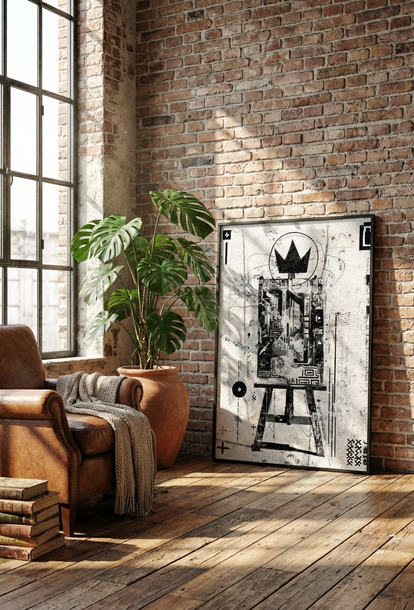 Afro Street Art Crown Wall Art – Black and White Urban Afrocentric Print