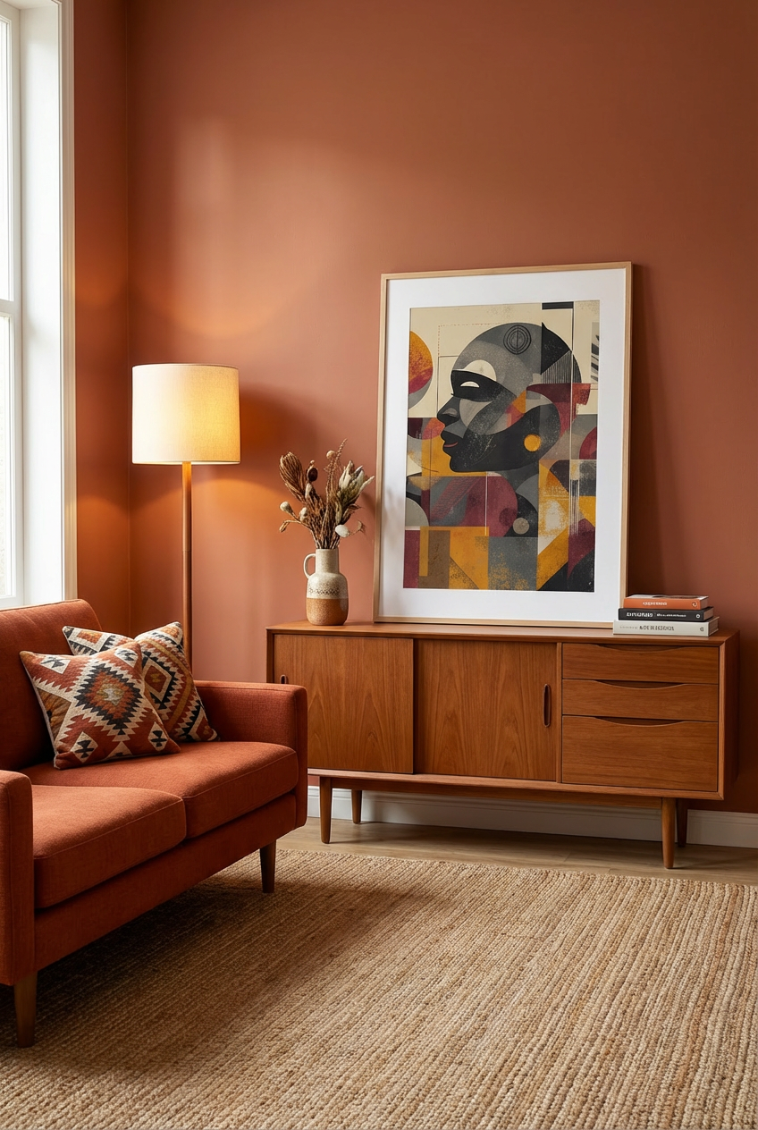Afro Abstract Portrait Wall Art – African Inspired Geometric Face Modern Wall Decor