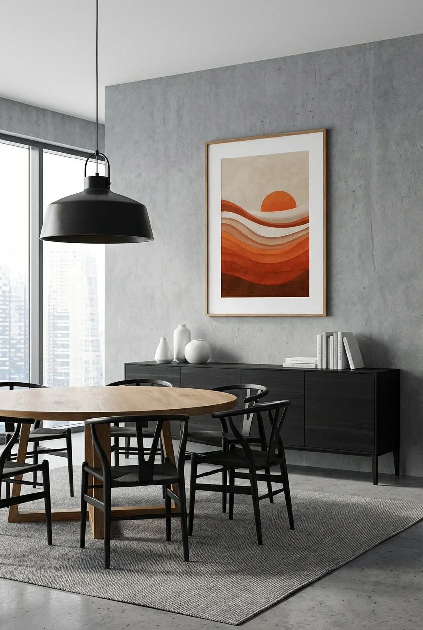 Afro Sunset Abstract Wall Art – African Inspired Earth Tone Landscape Modern Wall Decor