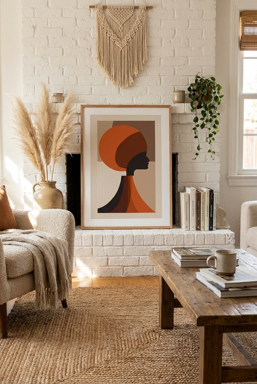 Afro Minimalist Portrait Wall Art – African Inspired Modern Silhouette Wall Decor