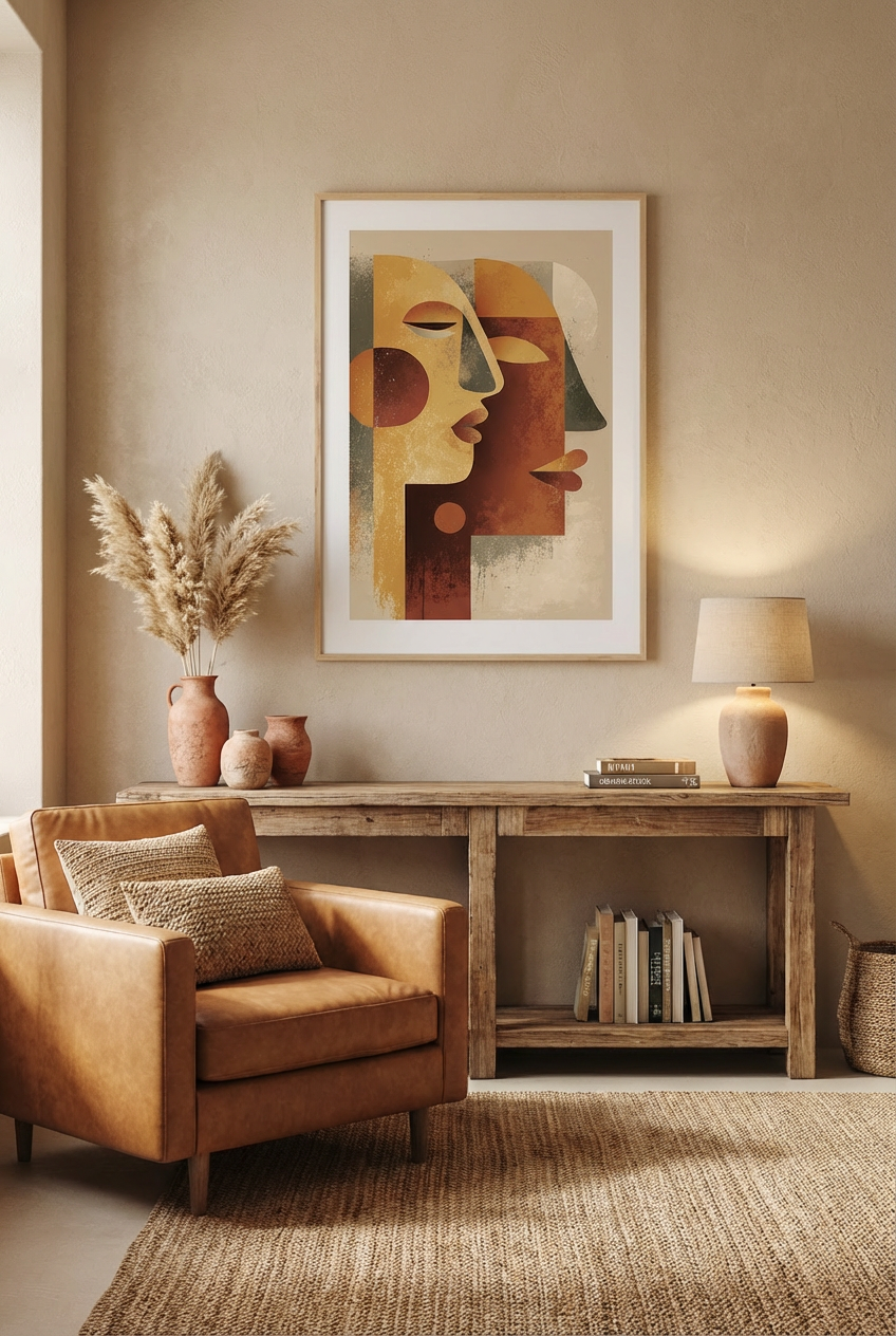 Afro Abstract Face Wall Art – African Inspired Dual Portrait Modern Wall Decor