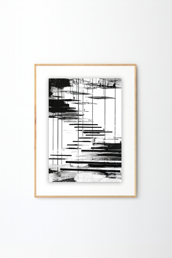 Abstract Himalayan Mountain Path Art | Minimalist Black & White Landscape