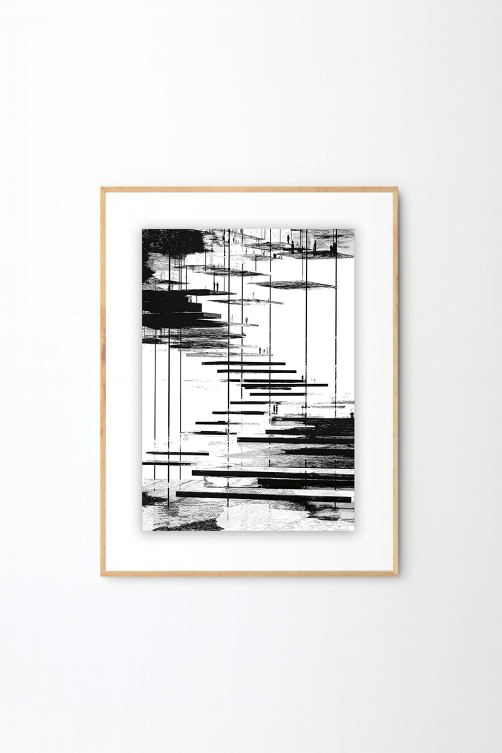 Abstract Himalayan Mountain Path Art | Minimalist Black & White Landscape