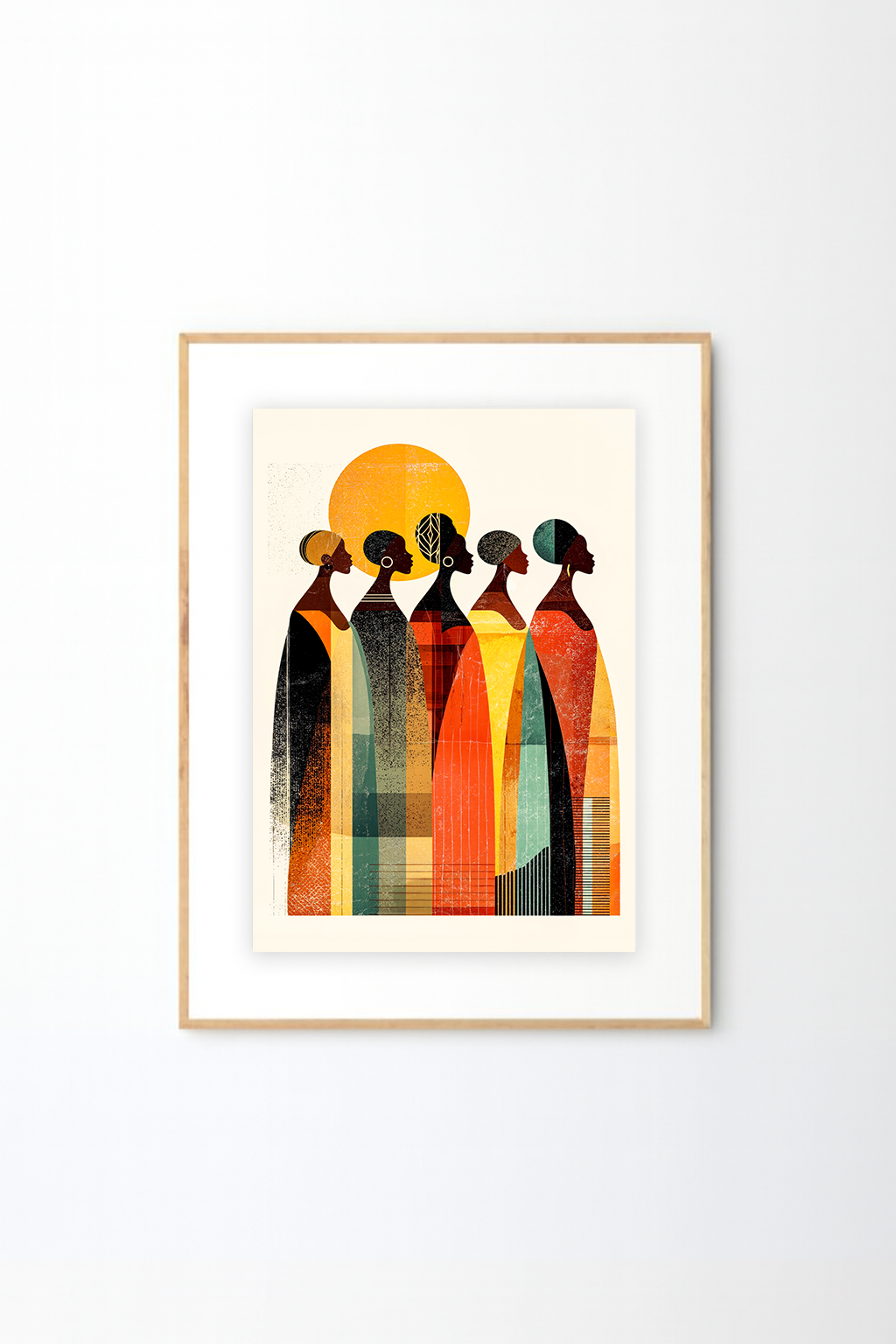 Afro-Bohemian Sisterhood Wall Art | Earth Tone African Abstract Print for Boho Home Decor