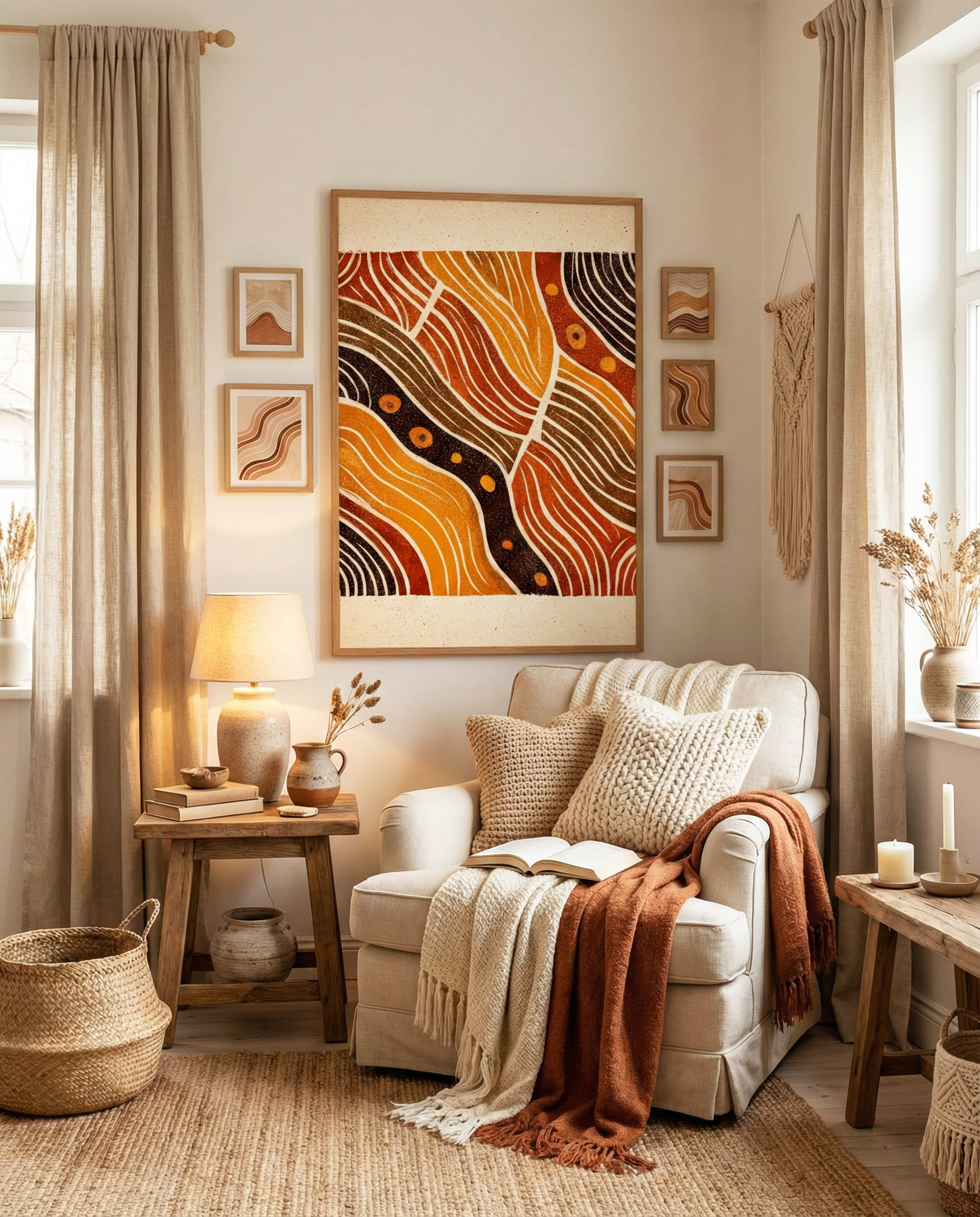 Afro-Bohemian Abstract Line Art | Earth Tone African-Inspired Wall Print