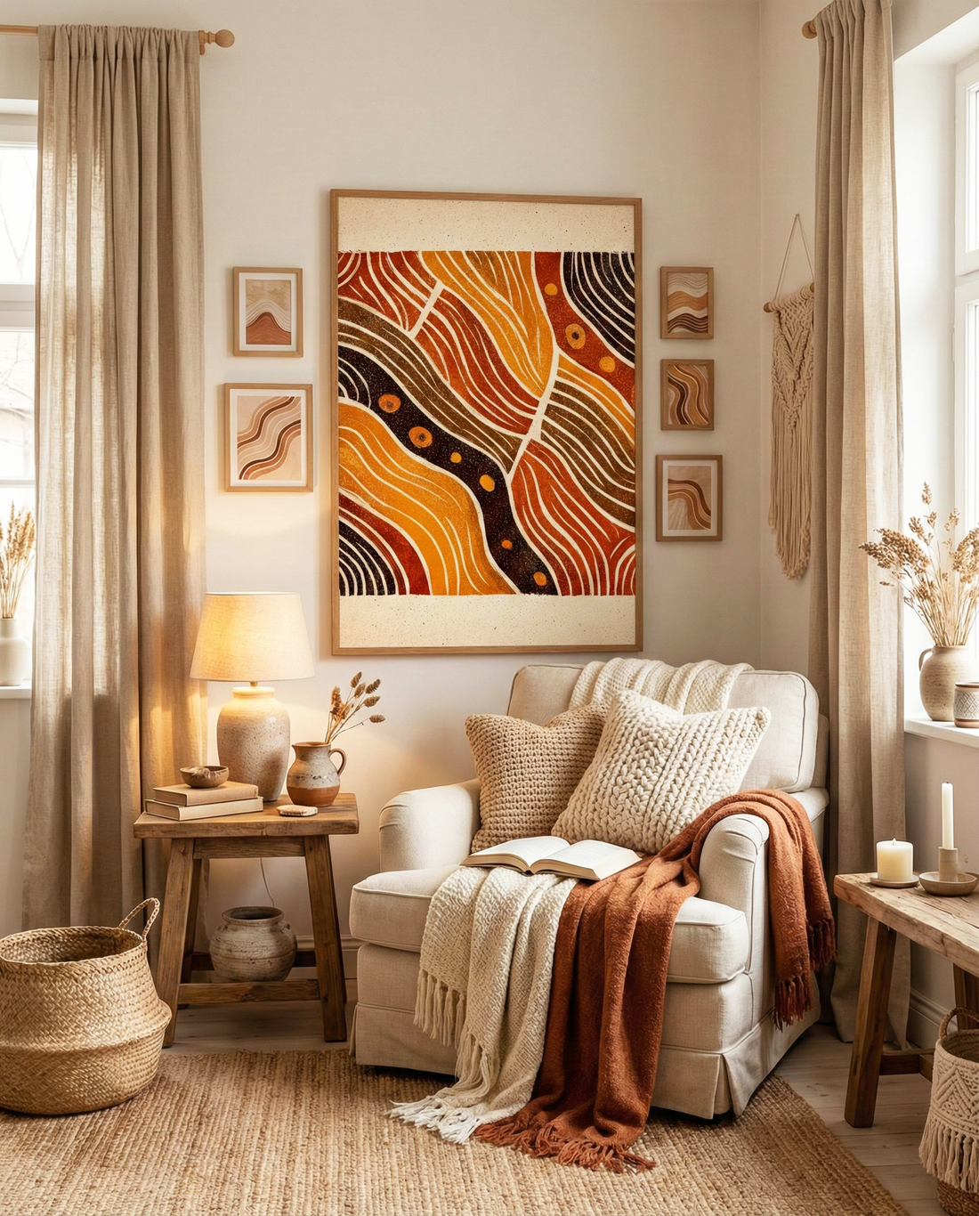 Afro-Bohemian Abstract Line Art | Earth Tone African-Inspired Wall Print