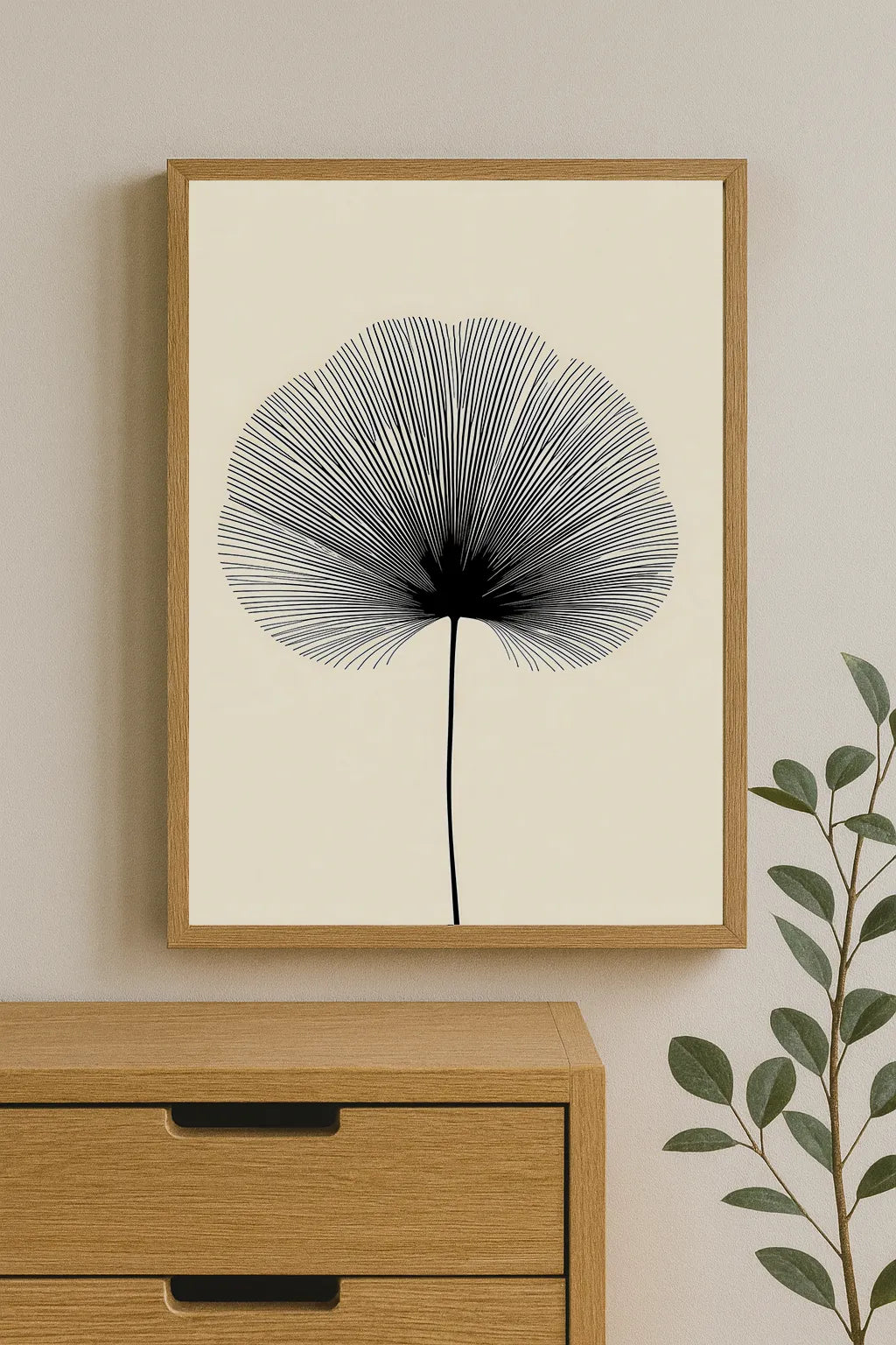 Minimal Botanical Line Art Print – Elegant Black Flower Illustration