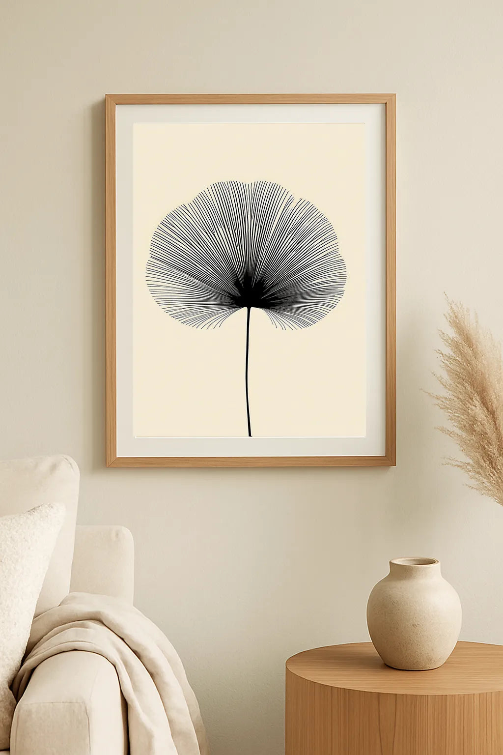 Minimal Botanical Line Art Print – Elegant Black Flower Illustration