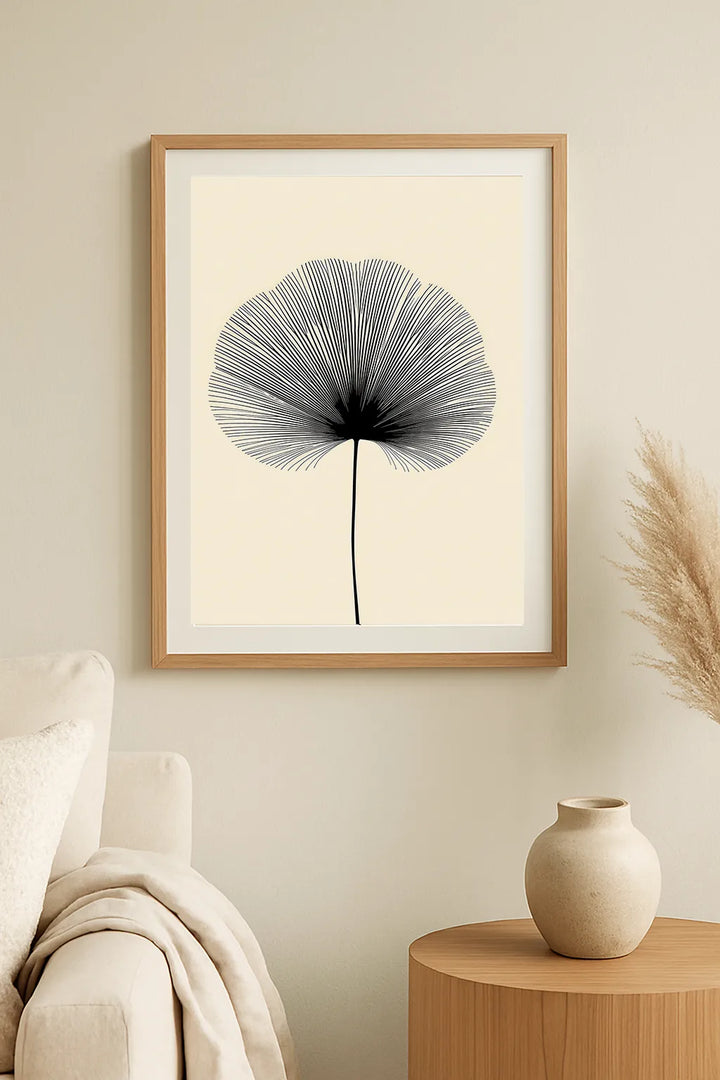 Minimal Botanical Line Art Print – Elegant Black Flower Illustration