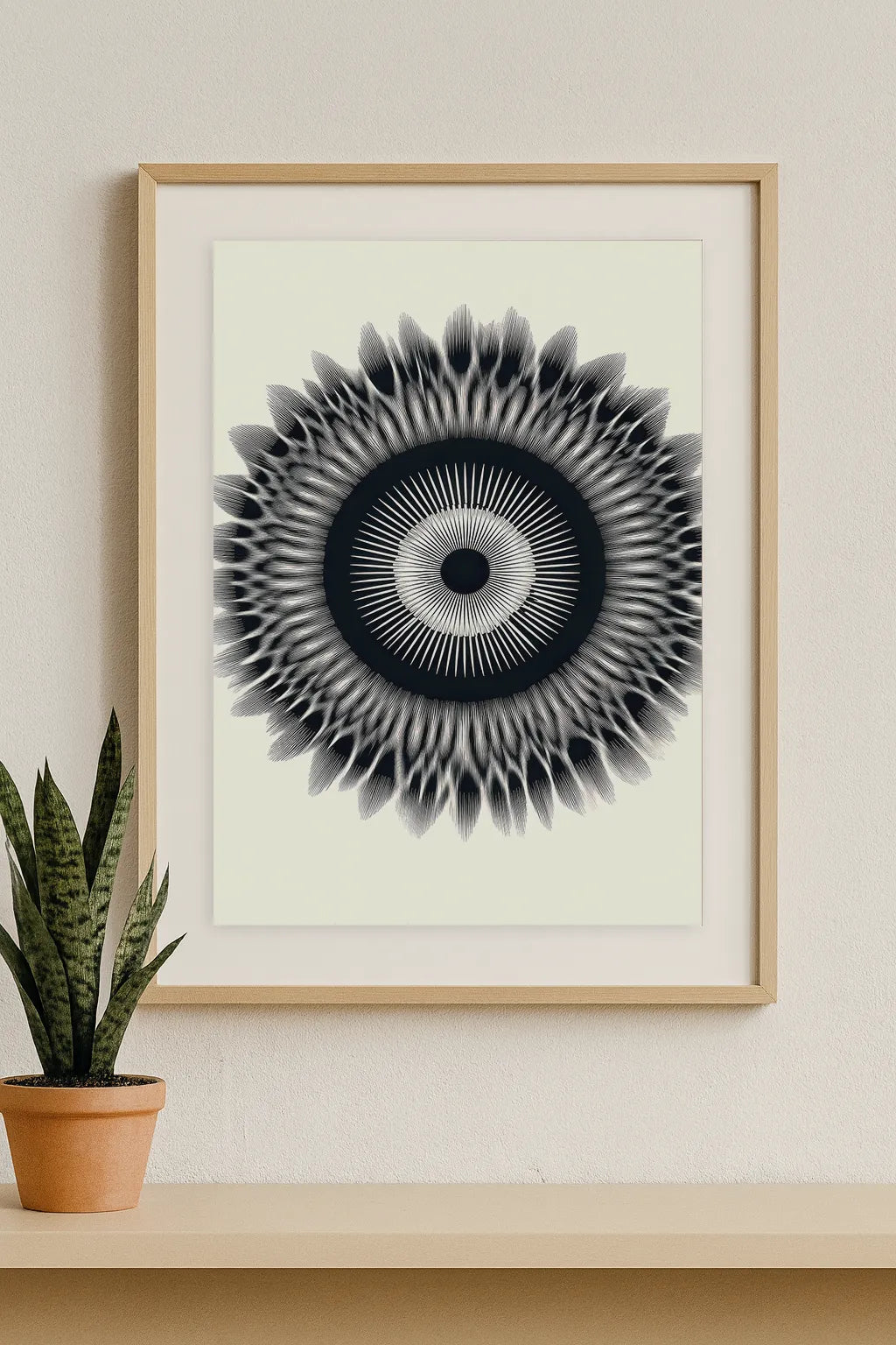 Abstract Radiant Eye Art Print – Modern Black & White Geometric Wall Art