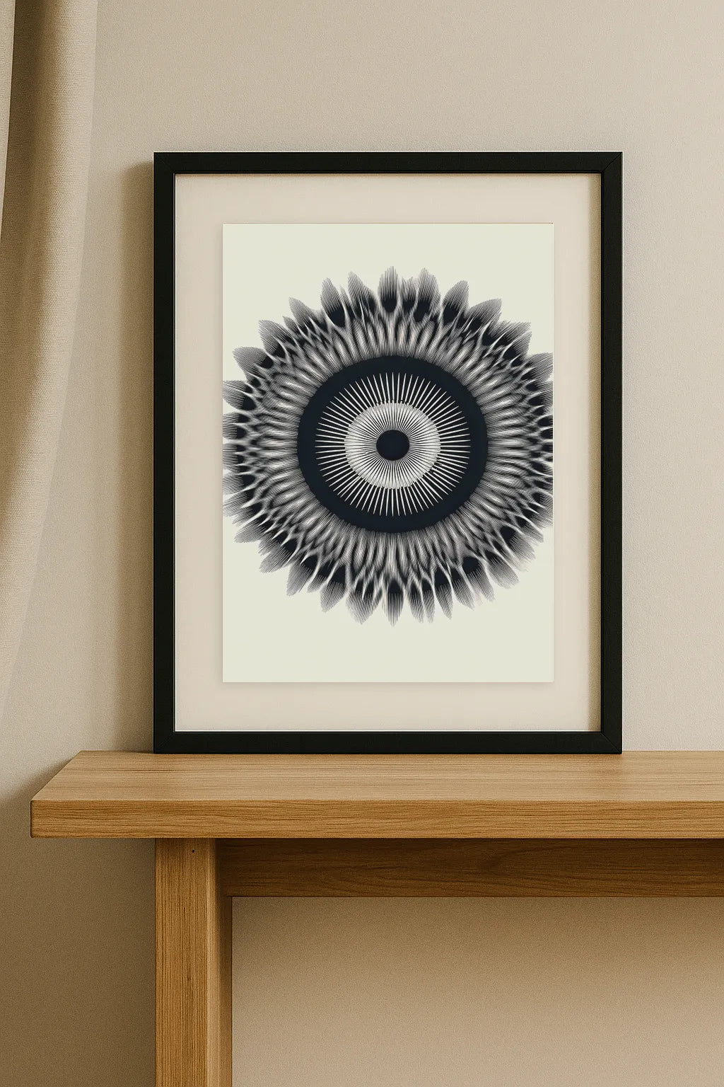 Abstract Radiant Eye Art Print – Modern Black & White Geometric Wall Art