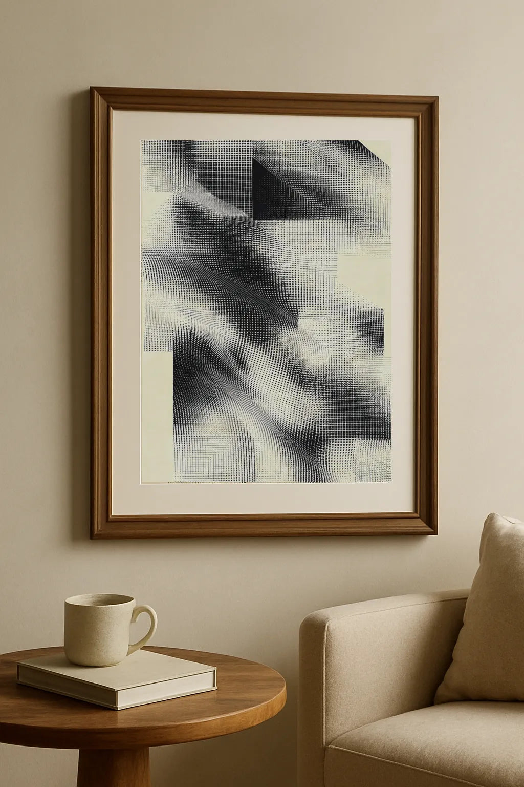 Abstract Mesh Wave Art Print – Modern Black & White Textured Wall Art