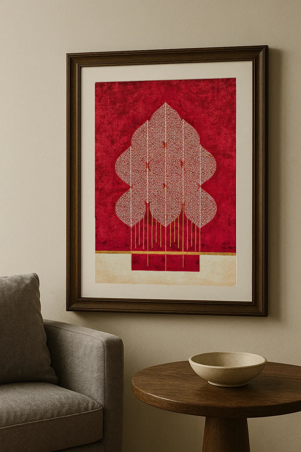 Red & Gold Sacred Tree Art Print – Elegant Modern Spiritual Wall Art