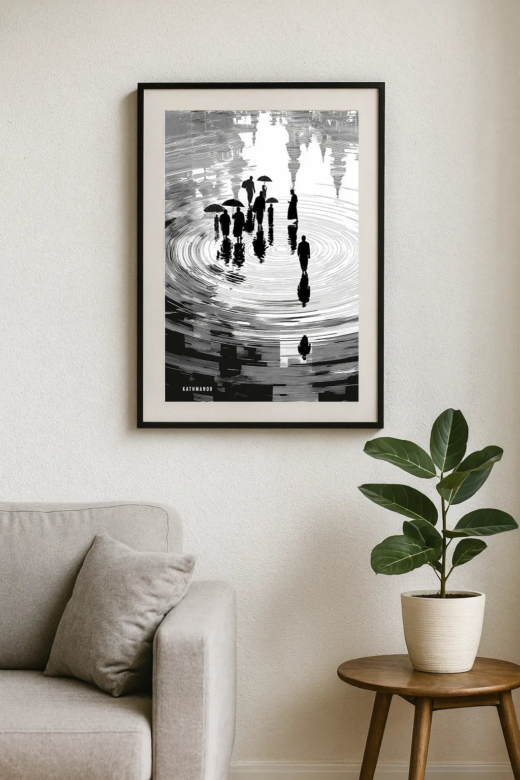 Himalayan Reflections Art Print – Black & White Urban Silhouette Illustration