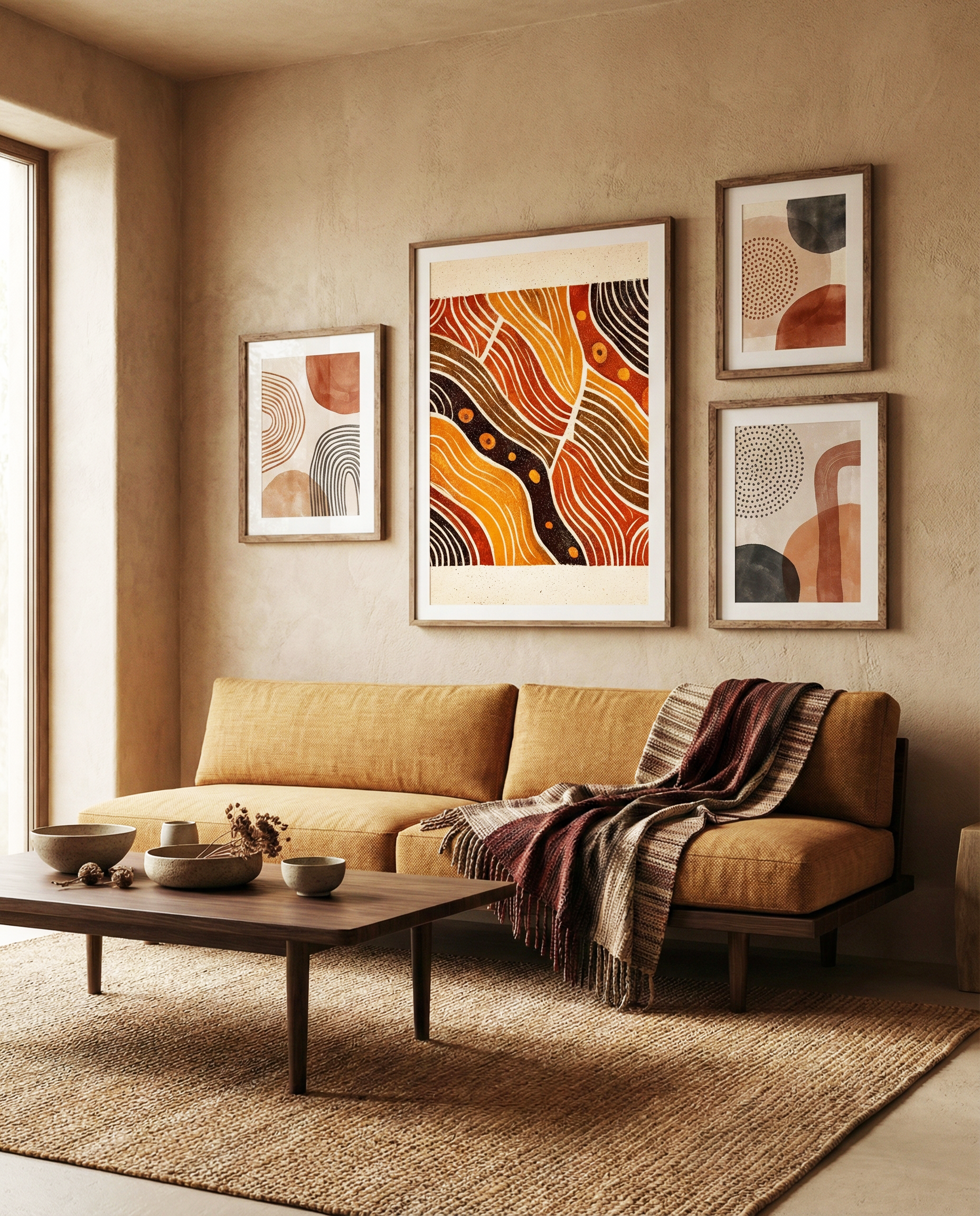 Afro-Bohemian Abstract Line Art | Earth Tone African-Inspired Wall Print