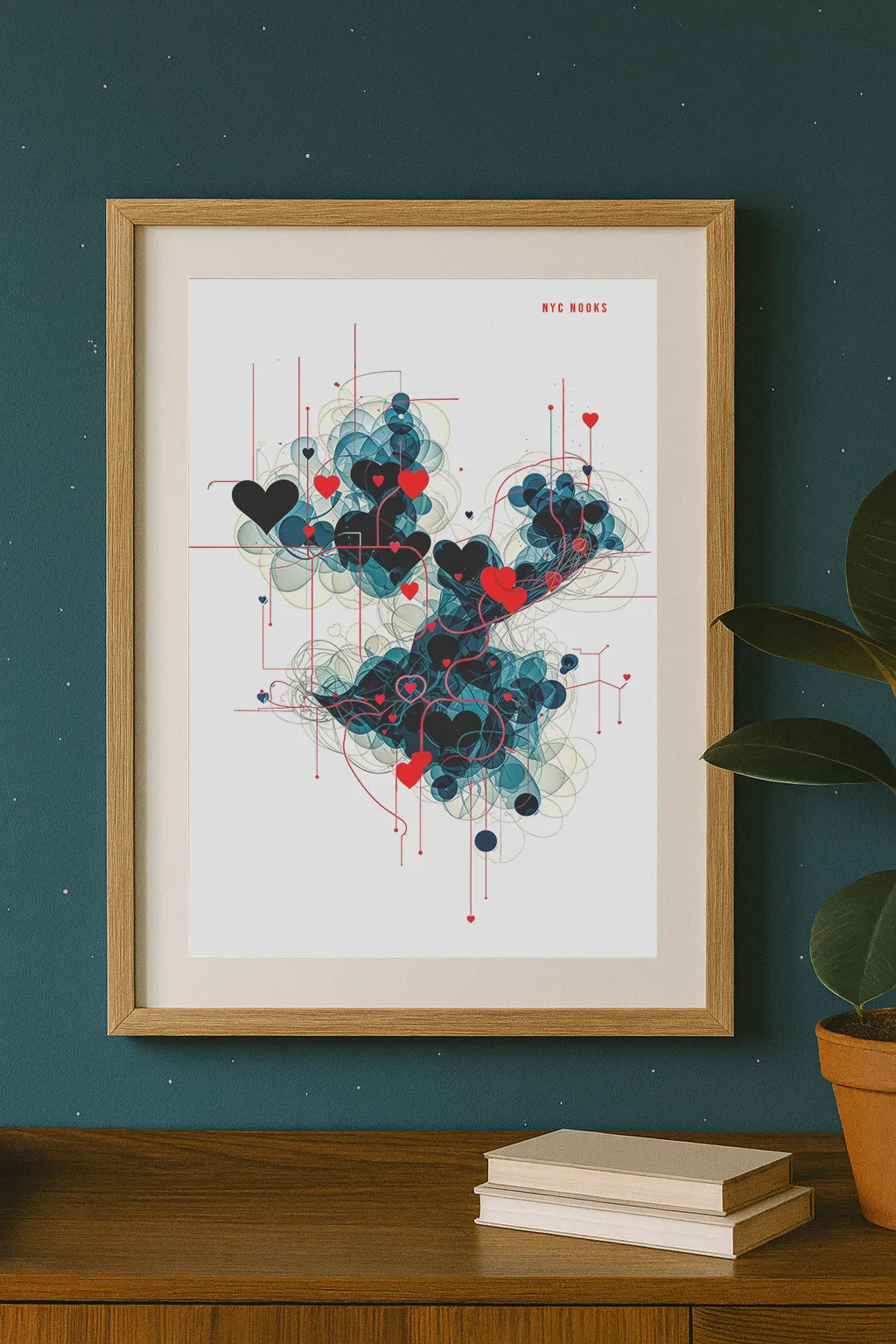 Modern Heart Geometry Art Print – Abstract Love Illustration in Red & Blue